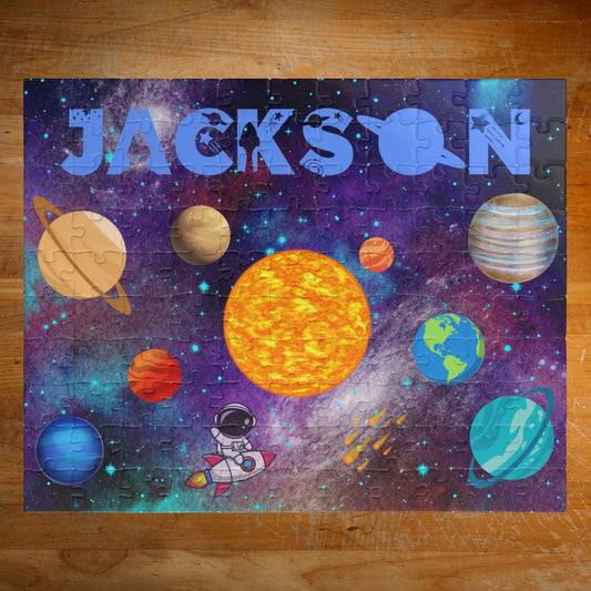 110-Piece Personalized Space Puzzle – Custom Name Rocket & Planets Jigsaw Affordable ABA Materials