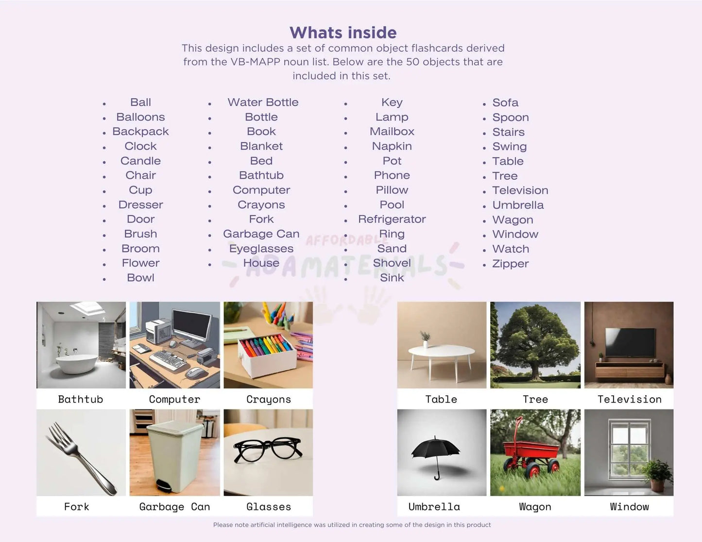 Common Object Flashcards-50 Printable Picture and Word Flash Card Set Affordable ABA Materials