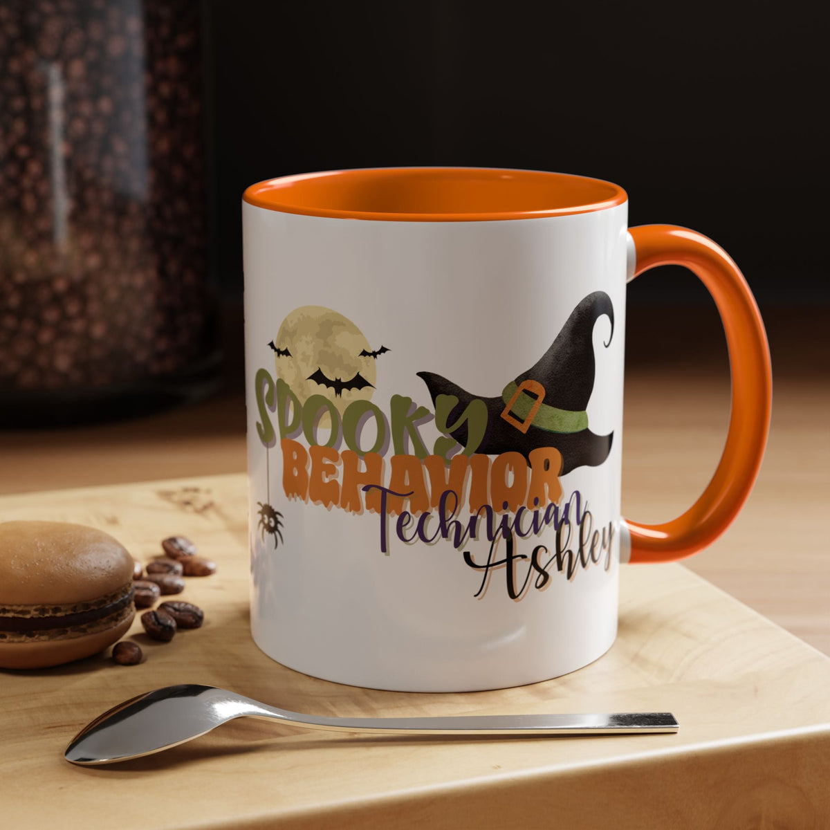 Personalized Spooky Behavior Technician Halloween Mug – Witch Hat & Moon Design – Custom ABA Accent Mug for Fall Printify