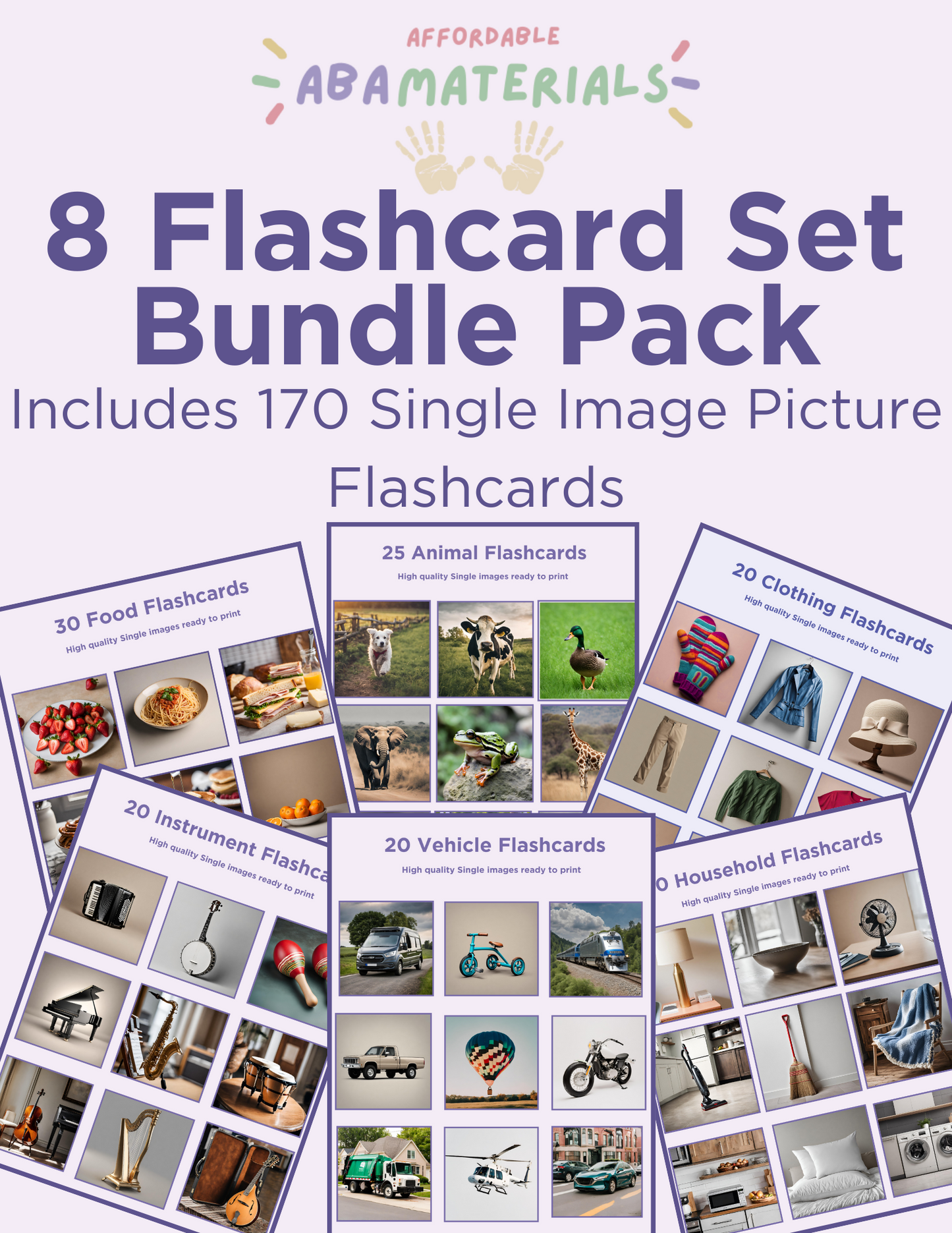 Real Photo Flashcard Mega Bundle – 8 Sets, 170 Picture-Only Cards-Printable PDF Affordable ABA Materials