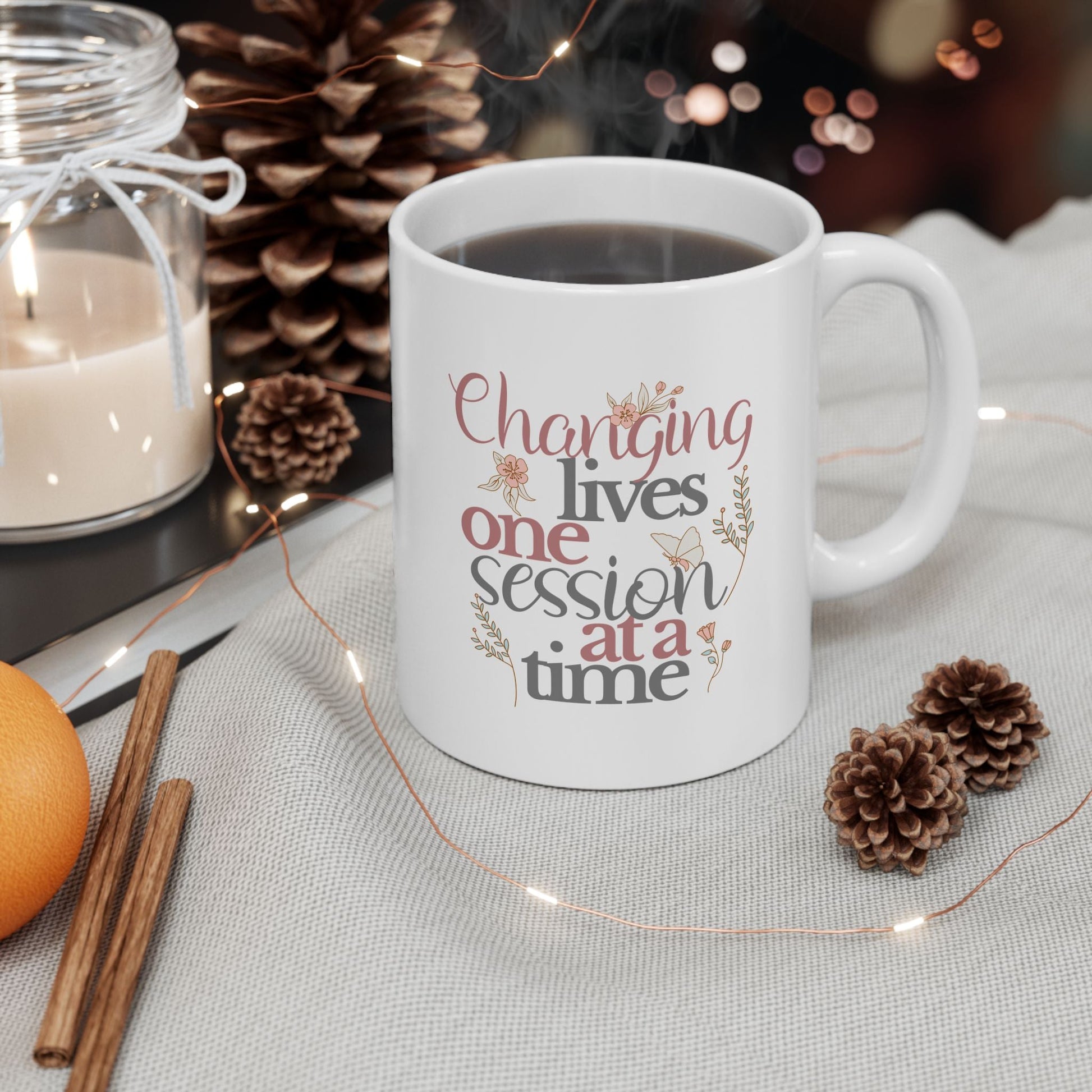 Changing Lives One Session at a Time – Personalized White Ceramic Mug, Custom Name Gift for Therapists & Educators Affordable ABA Materials