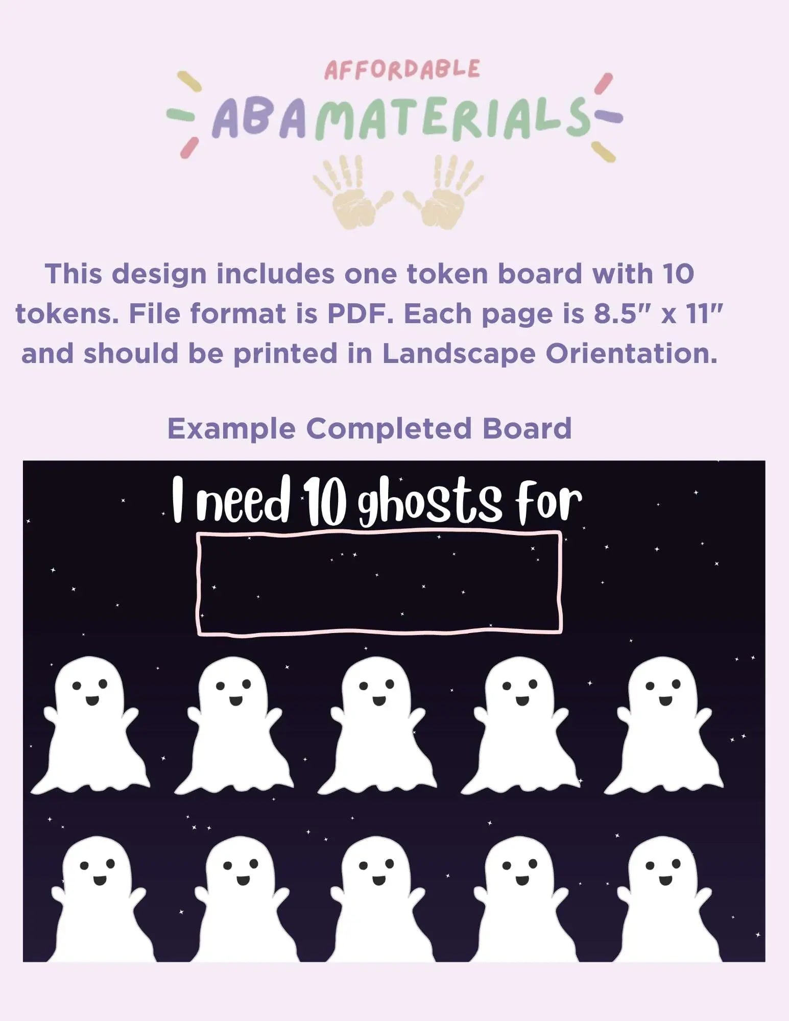 Halloween Ghost Themed Token Board-Printable 10 Piece Token Economy Reward System Affordable ABA Materials