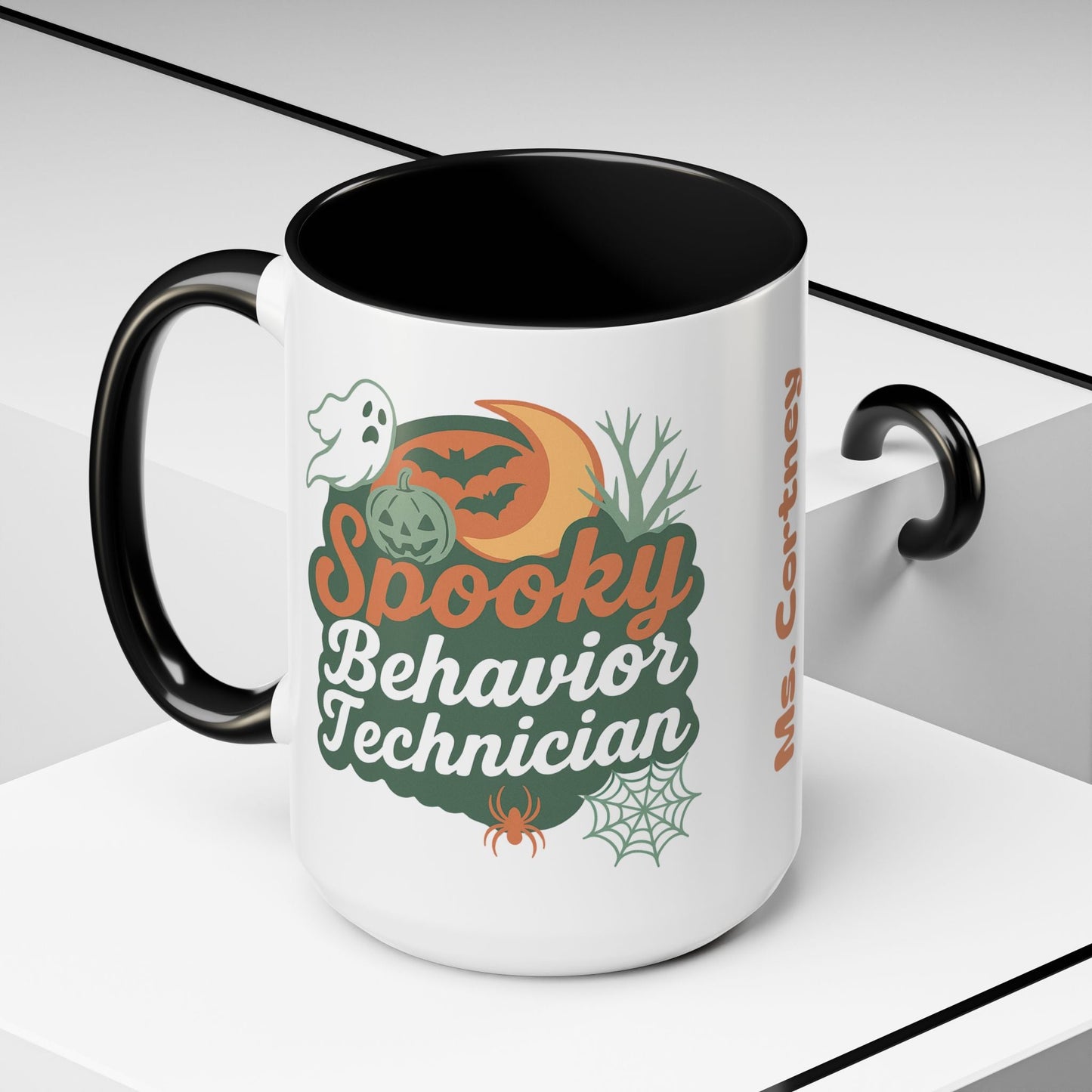 Personalized Spooky Behavior Technician Accent Mug – Custom Name Coffee Cup, 11oz & 15oz, 4 Colors Affordable ABA Materials