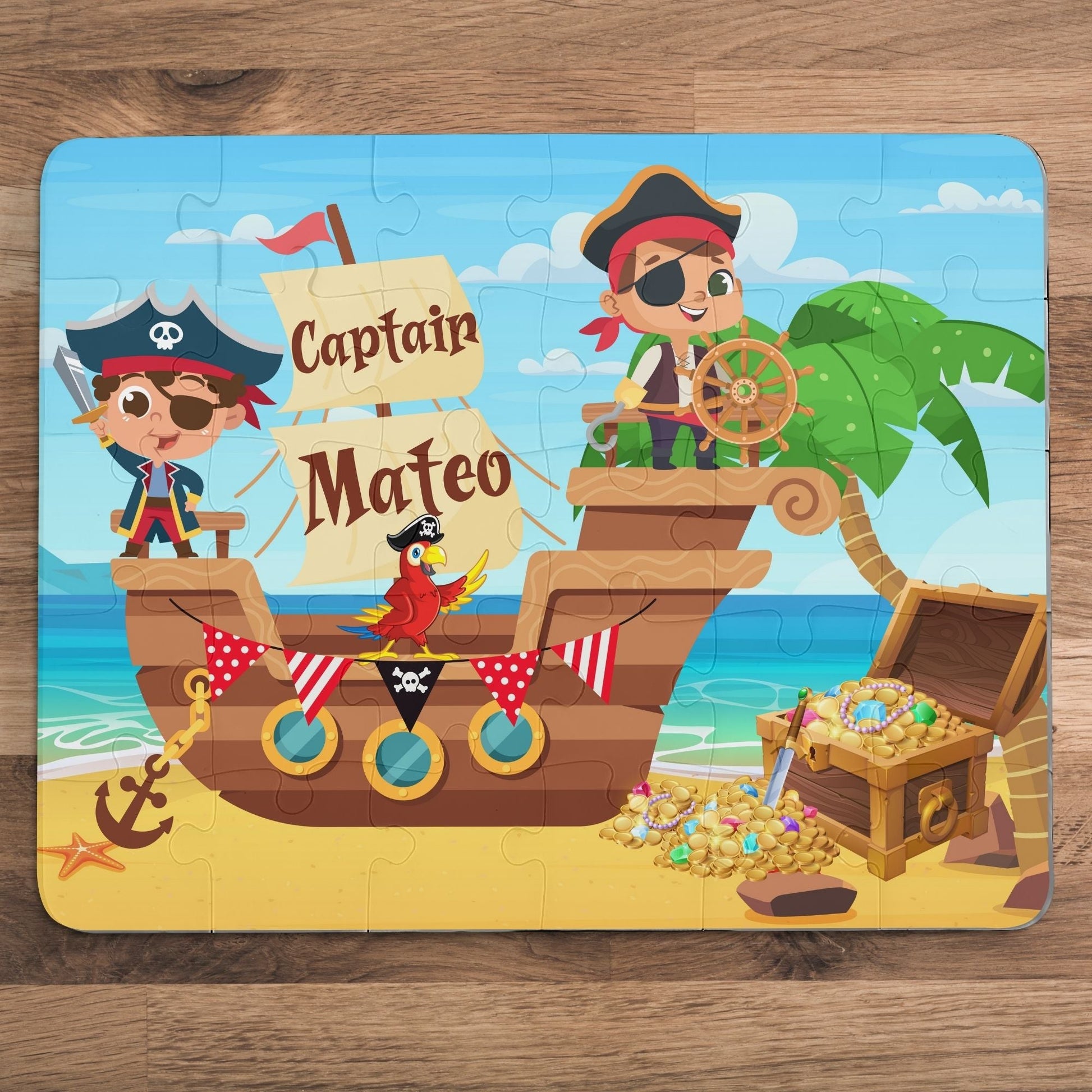 Personalized Kids Pirate Ship and Treasure Puzzle – 30 Piece Custom Name Jigsaw Printify