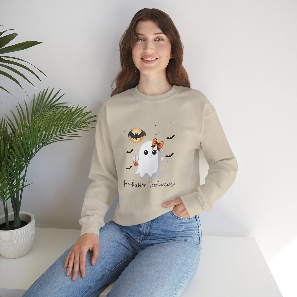 Halloween Behavior Technician Sweater-Cute Ghost Design "Boo-havior Technician" Sweatshirt