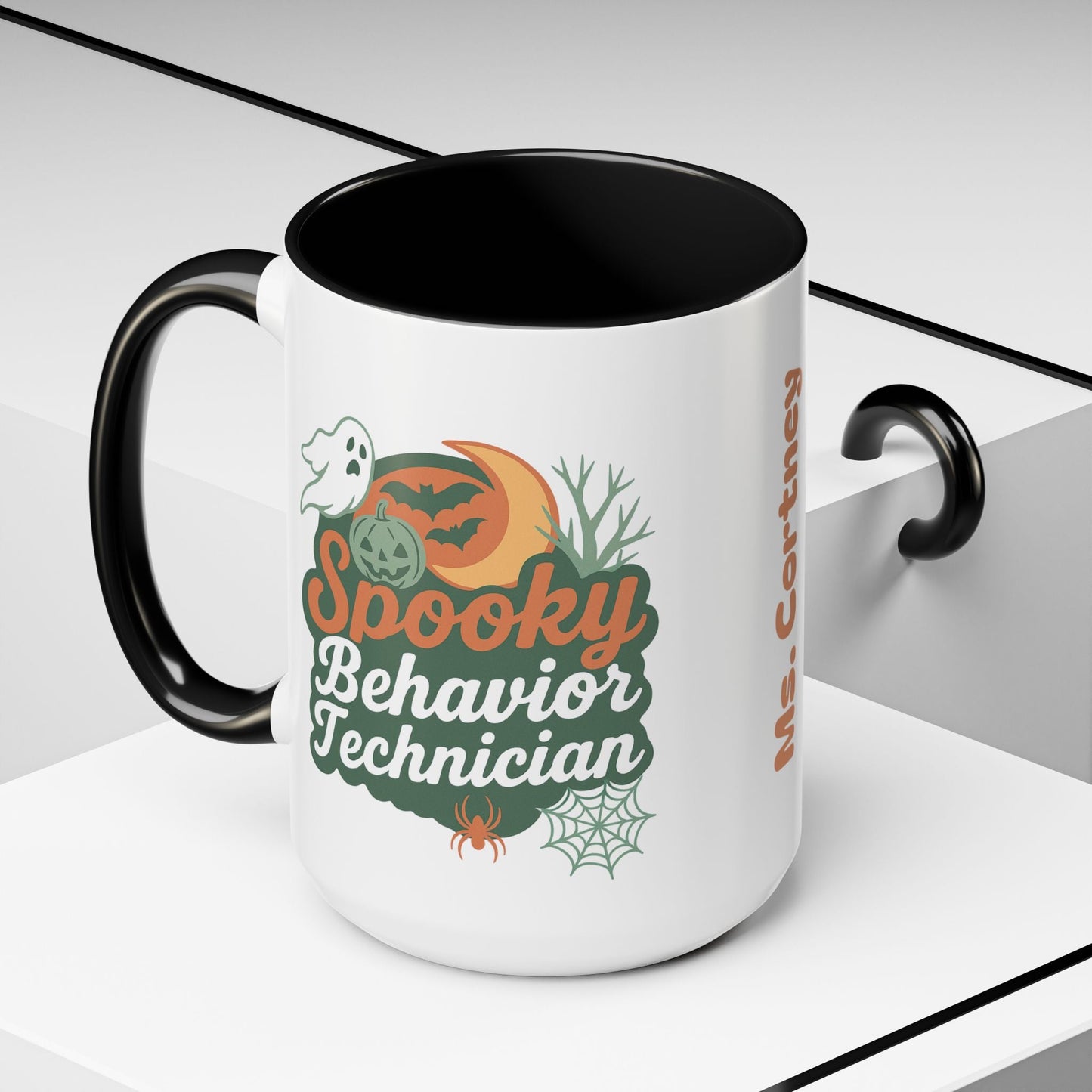Personalized Spooky Behavior Technician Accent Mug – Custom Name Coffee Cup, 11oz & 15oz, 4 Colors Printify