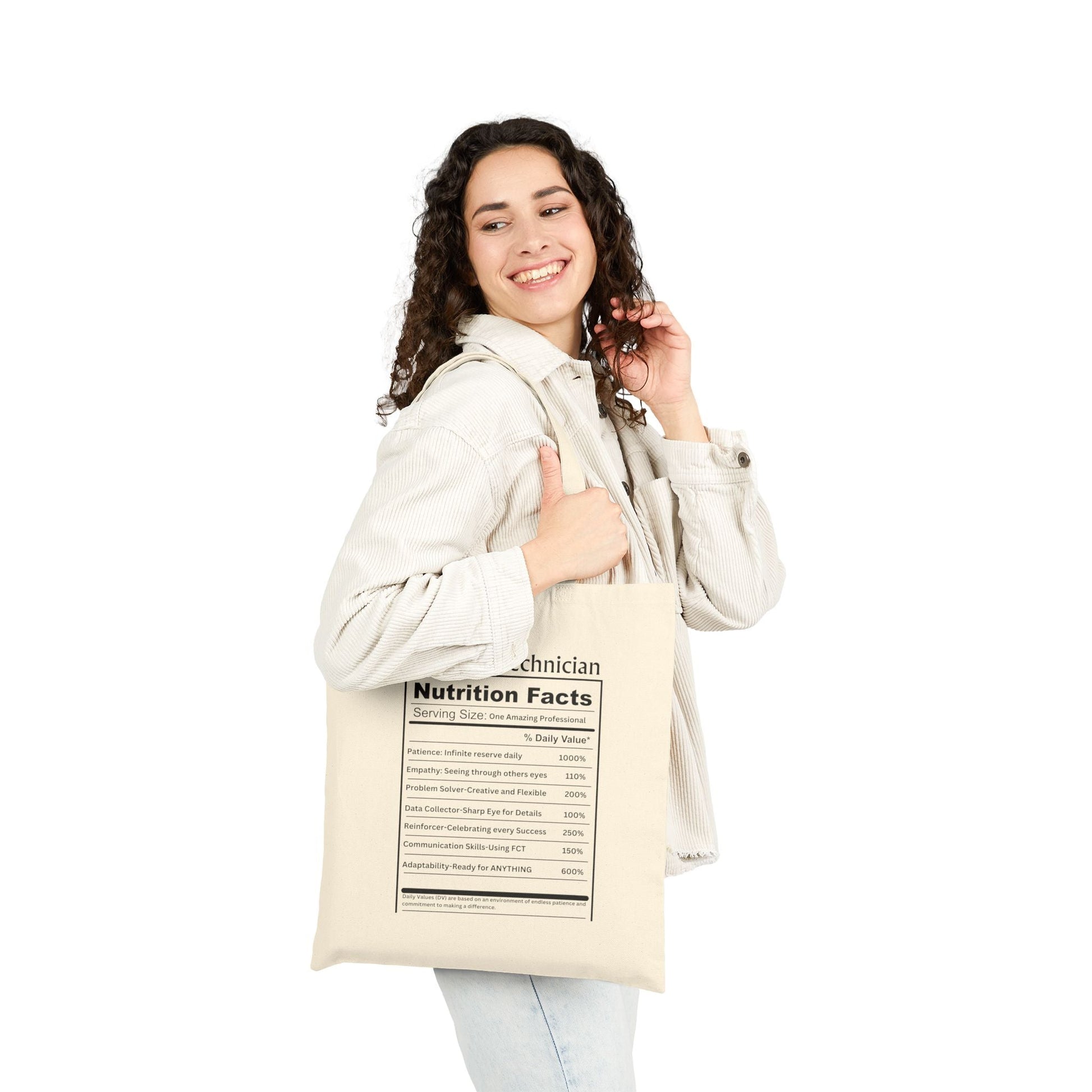Behavior Technician Nutrition Facts Tote Bag – Cotton Canvas - Perfect for ABA Professional Printify