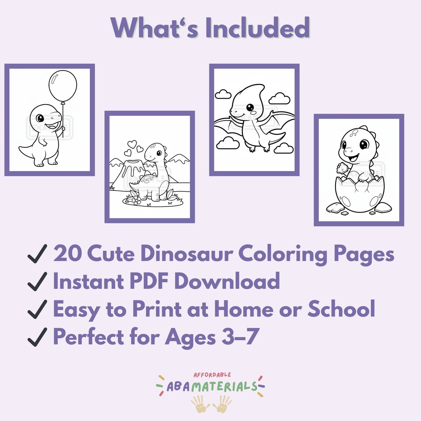 Dino Friends Printable Coloring Book – 20 Kawaii Dinosaur Pages (PDF Download) Affordable ABA Materials