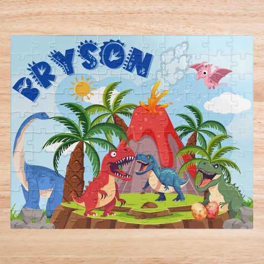110-Piece Personalized Volcano T-Rex Dinosaur Puzzle – Custom Name Jurassic Adventure Jigsaw Affordable ABA Materials