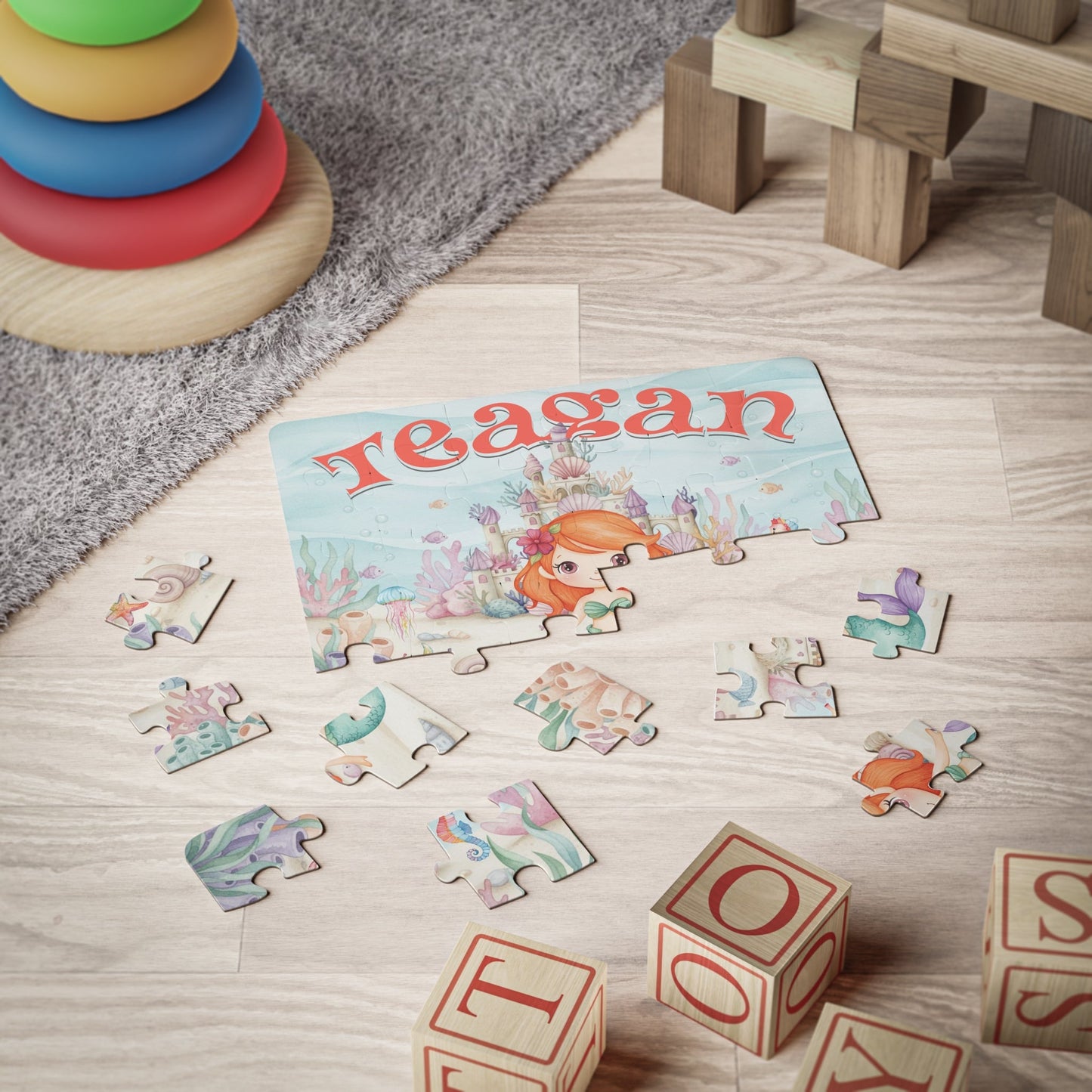 Under the Sea Personalized 30 Piece Puzzle – Custom Name Mermaid Castle Jigsaw for Kids Printify