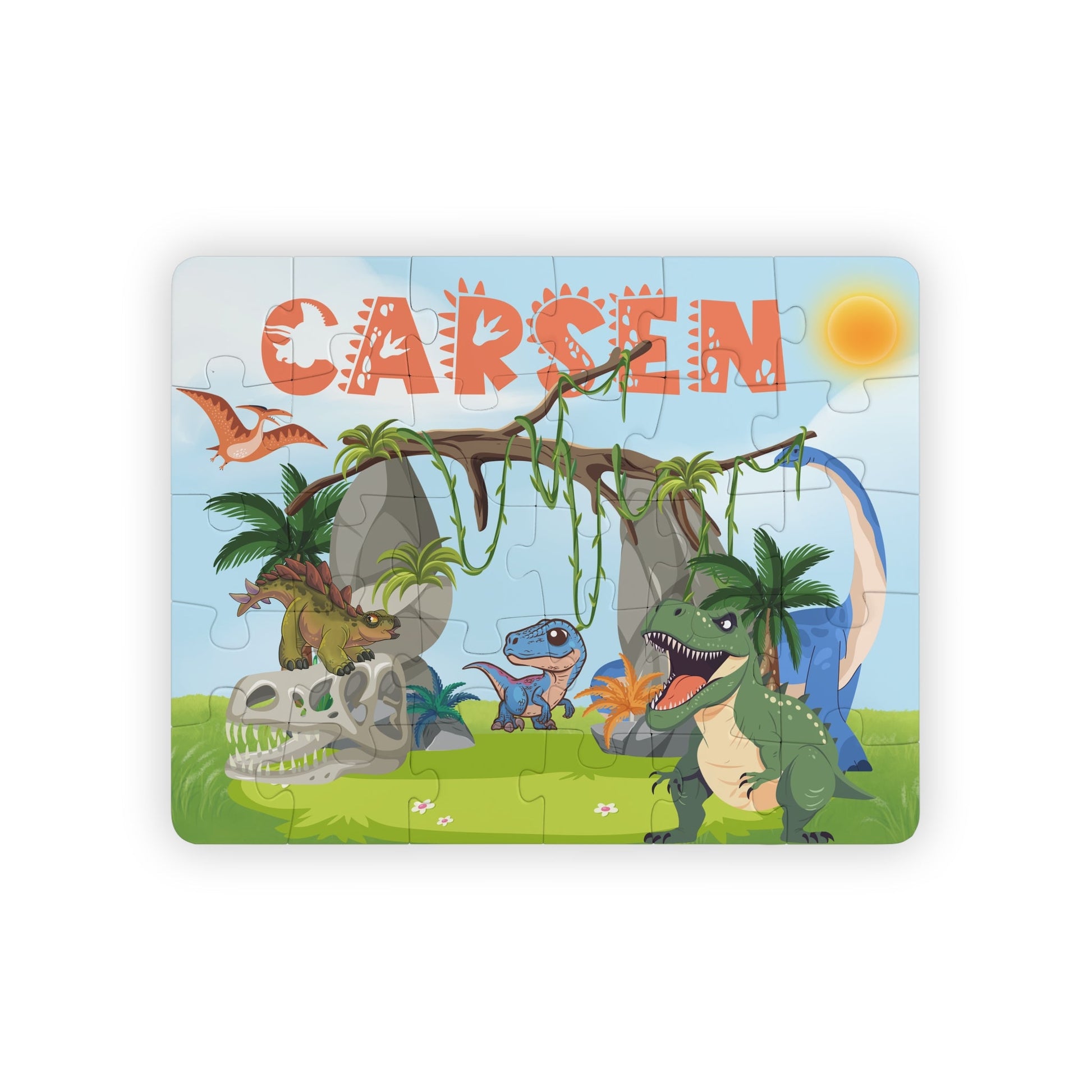 Personalized Dinosaur Puzzle for Kids – 30-Piece Custom Name Jigsaw Puzzle – Jurassic Theme Gift Printify