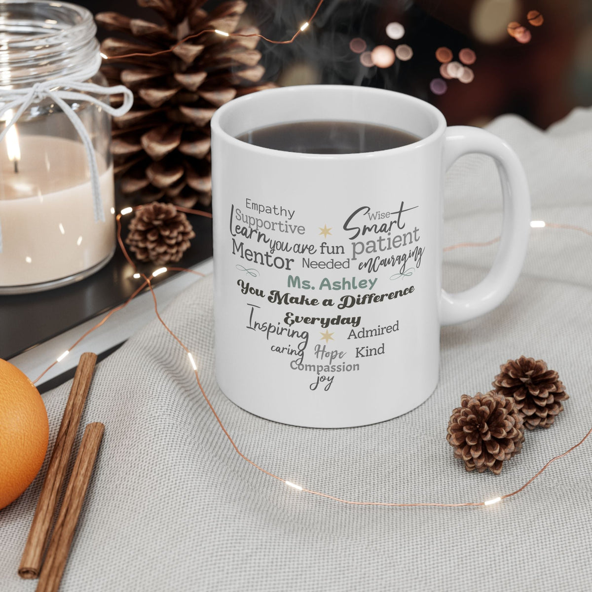 Custom Heart Word Cloud Mug – Personalized Name Gift for Mentors, Teachers & Caregivers Printify