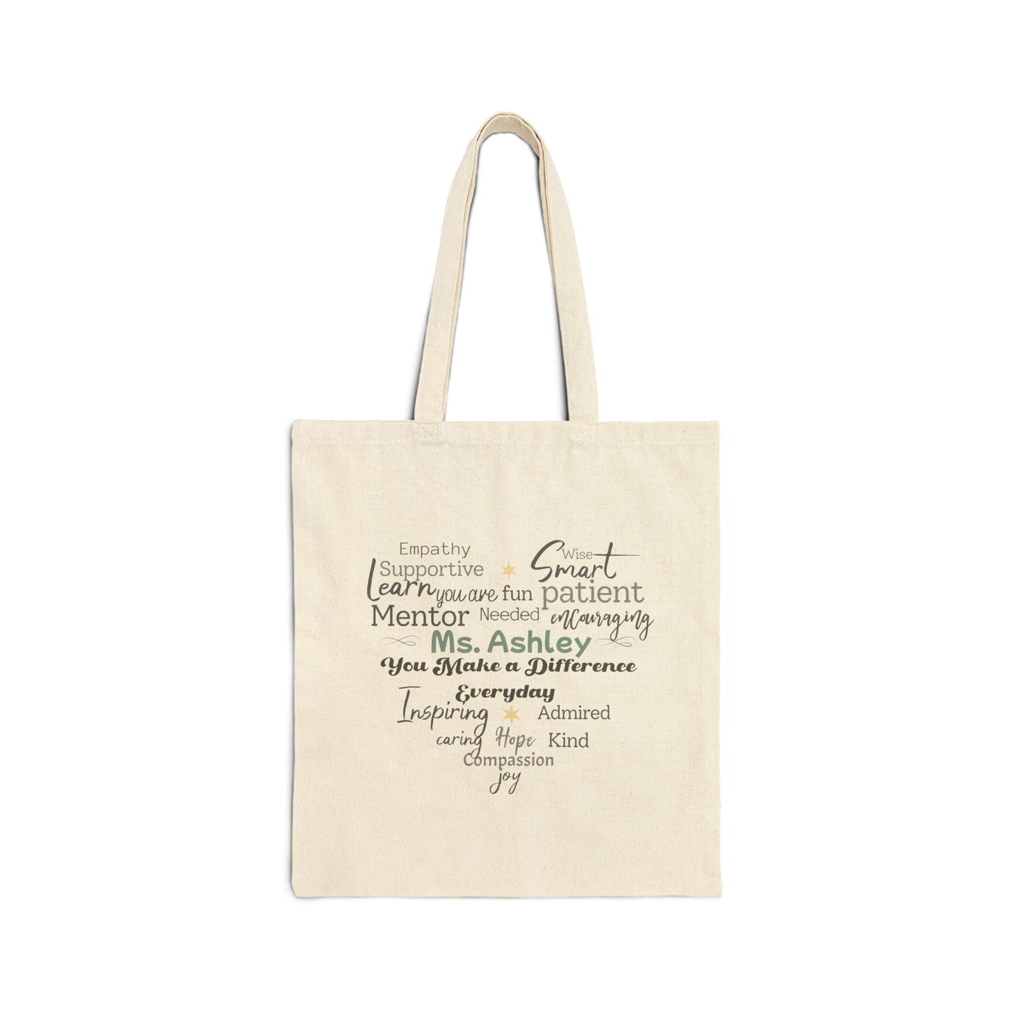 Personalized Heart Word Cloud Tote Bag – Custom Name Gift for Teachers, Mentors & Caregivers Printify