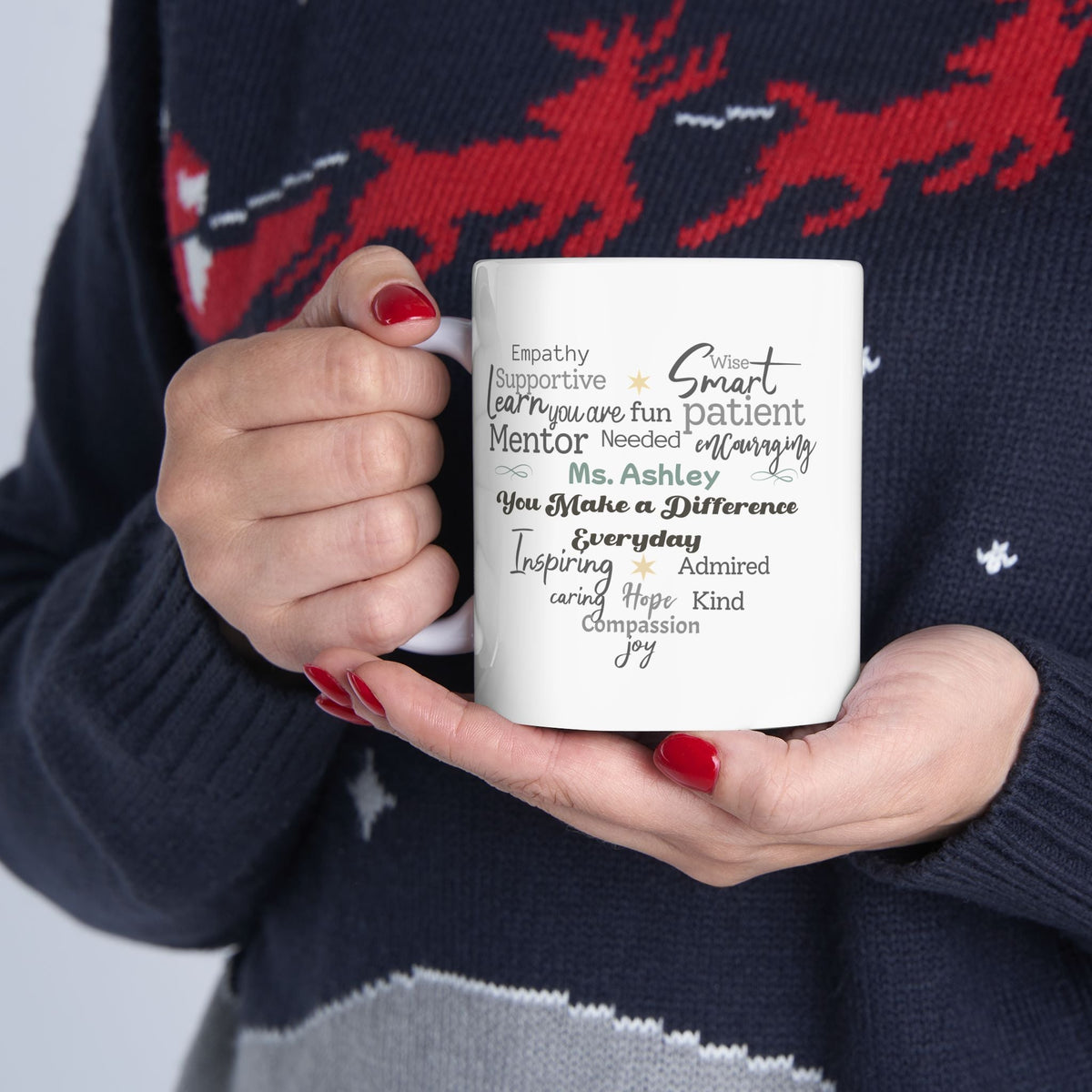 Custom Heart Word Cloud Mug – Personalized Name Gift for Mentors, Teachers & Caregivers Printify