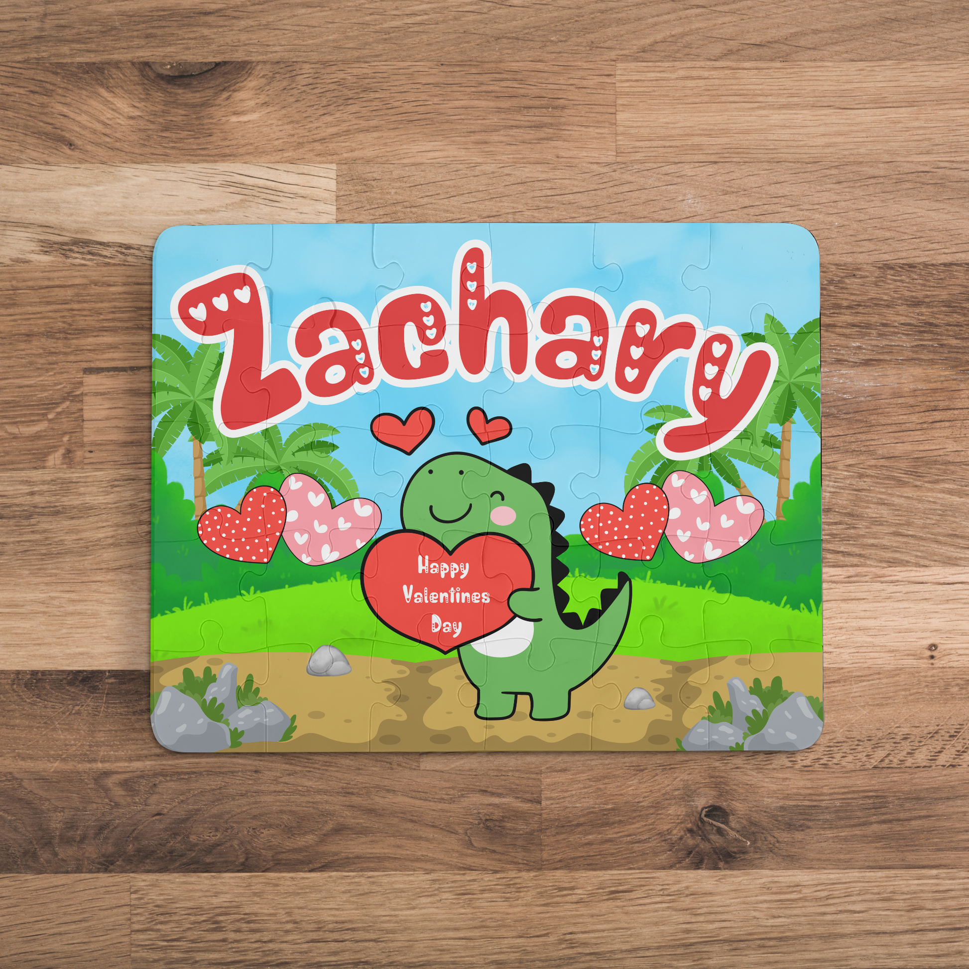 Personalized Name Dinosaur Jigsaw Puzzle - 30 Pieces - Valentine's Day Gift for Kids Printify