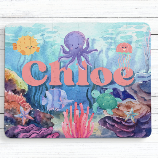 Personalized Underwater Jigsaw Puzzle – 30-Piece Ocean Scene with Fish, Octopus & Coral Printify