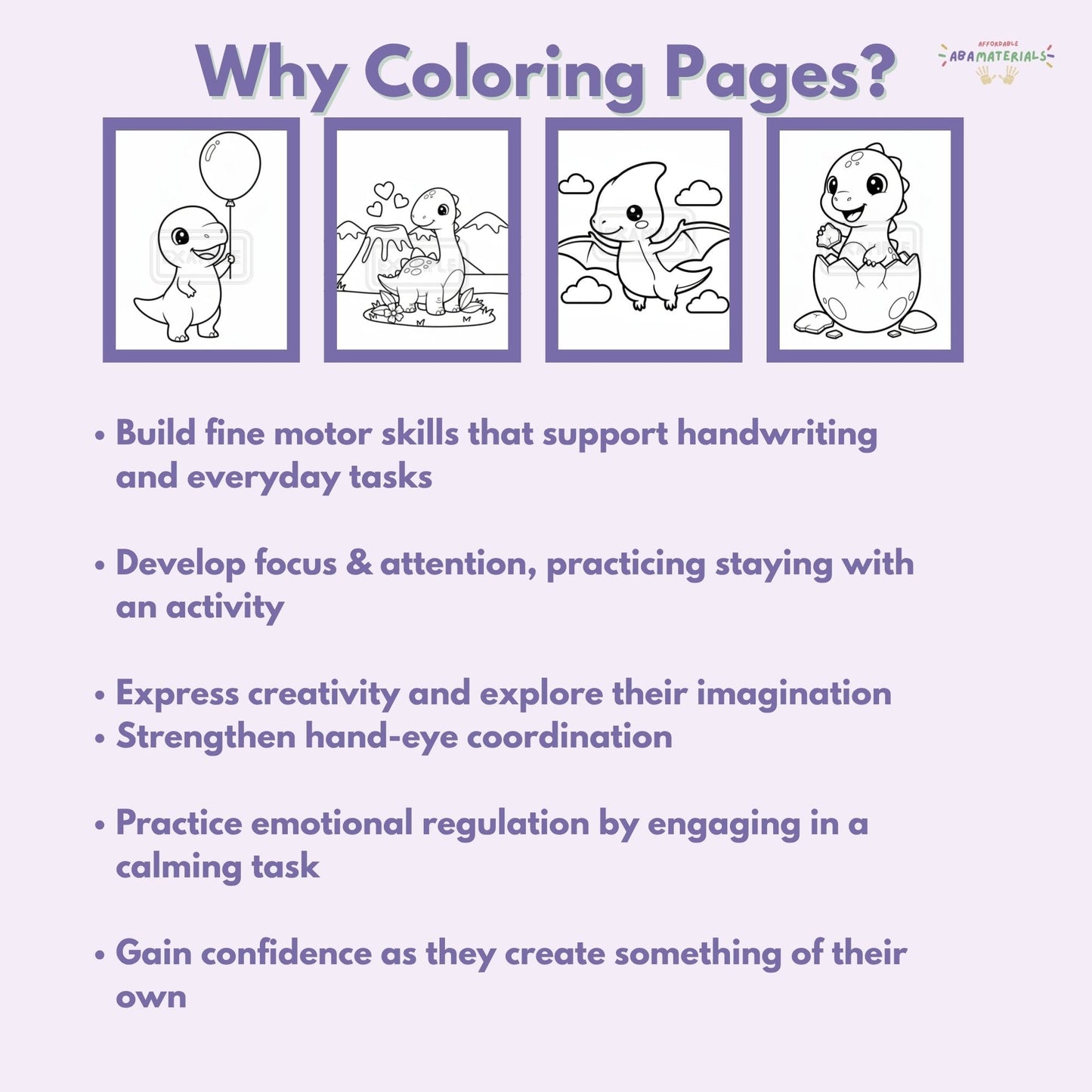 Dino Friends Printable Coloring Book – 20 Kawaii Dinosaur Pages (PDF Download) Affordable ABA Materials