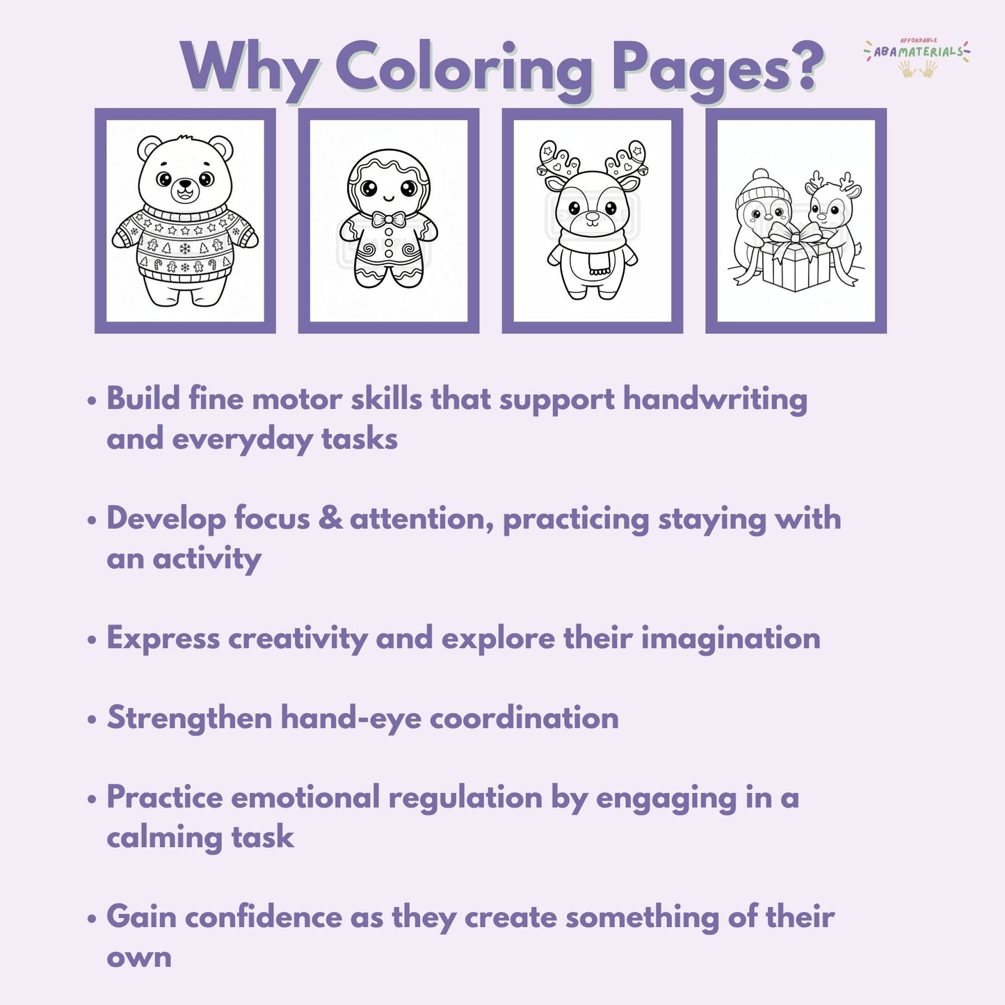 Winter Friends Kawaii Coloring Book Printable (20 Pages) Affordable ABA Materials
