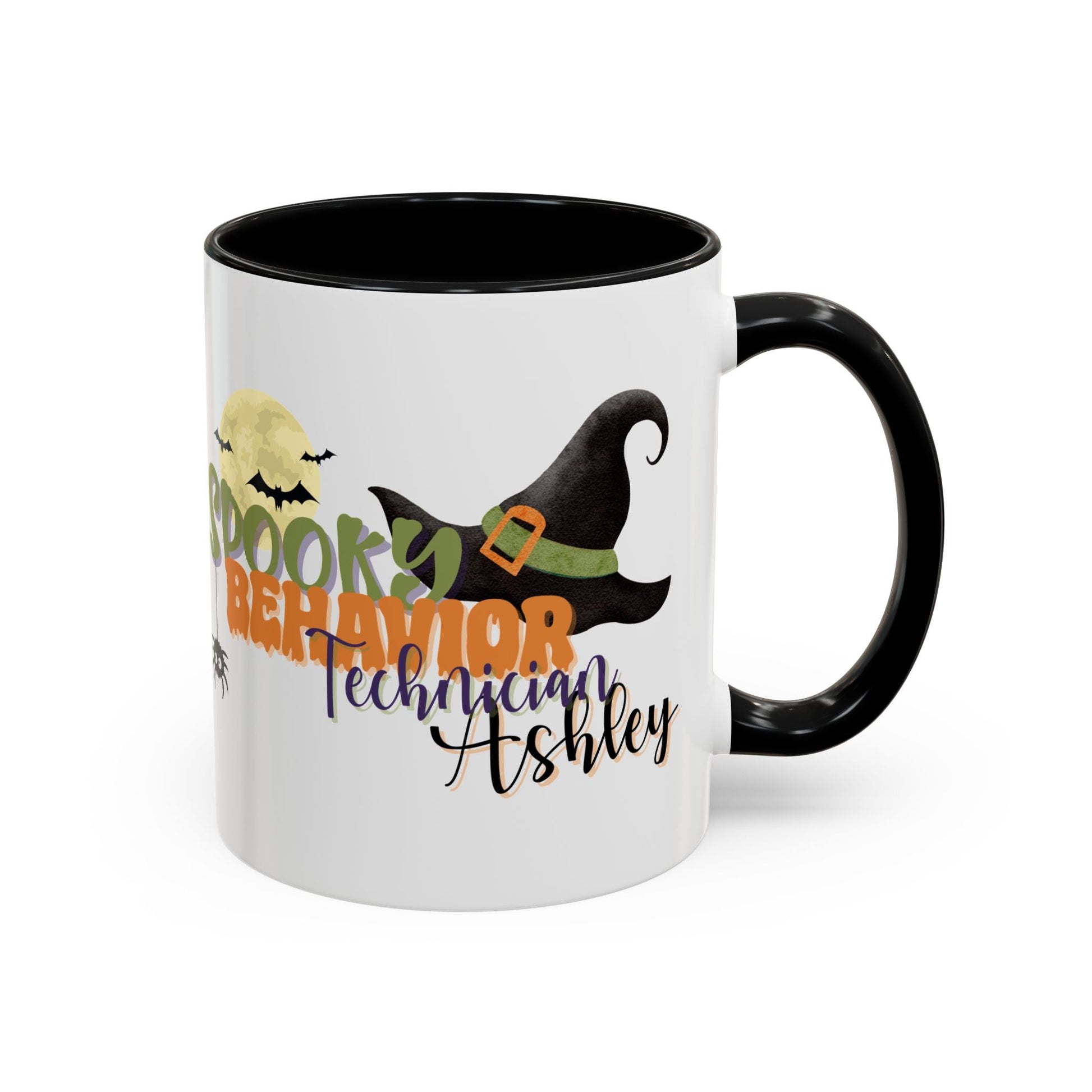 Personalized Spooky Behavior Technician Halloween Mug – Witch Hat & Moon Design – Custom ABA Accent Mug for Fall Printify
