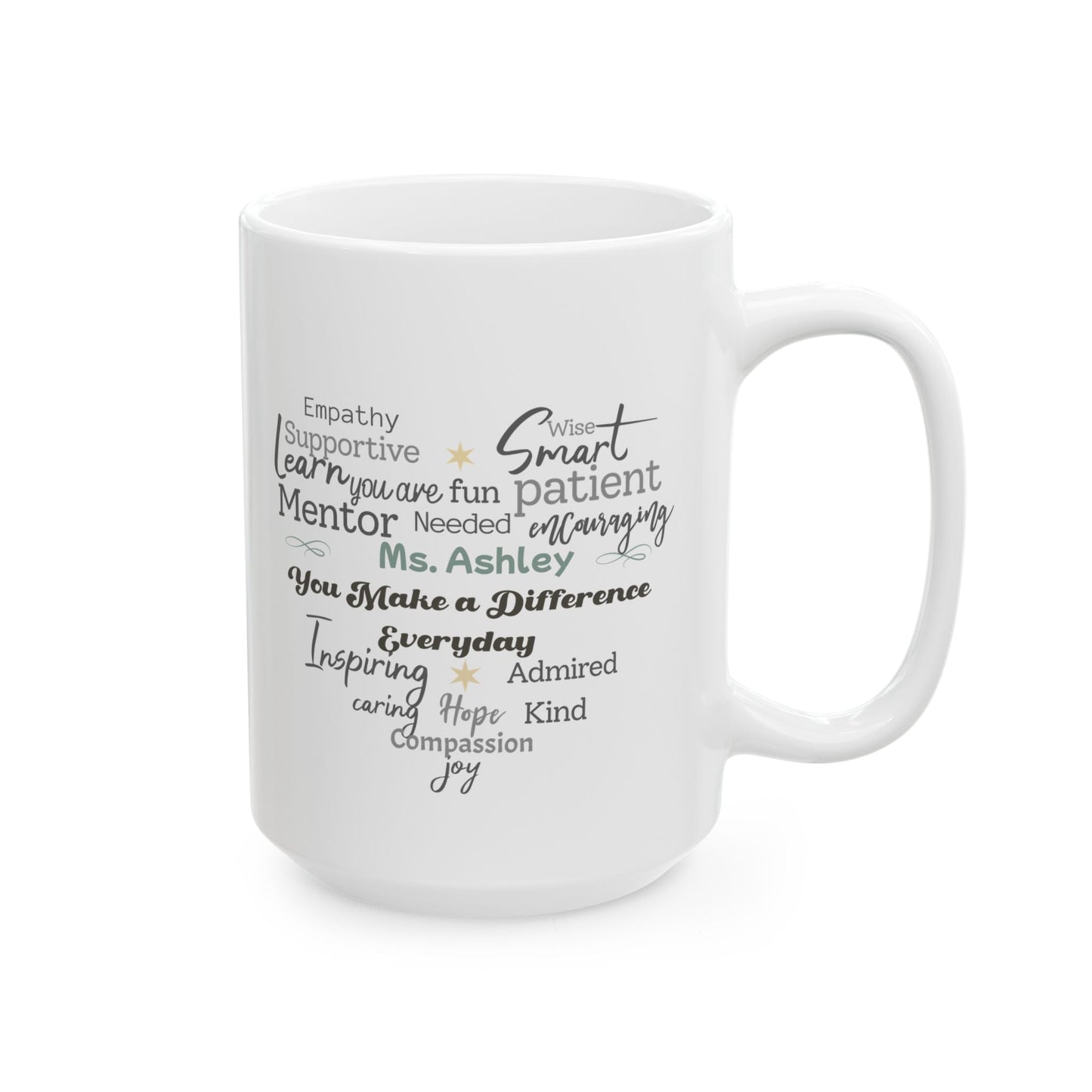 Custom Heart Word Cloud Mug – Personalized Name Gift for Mentors, Teachers & Caregivers Printify
