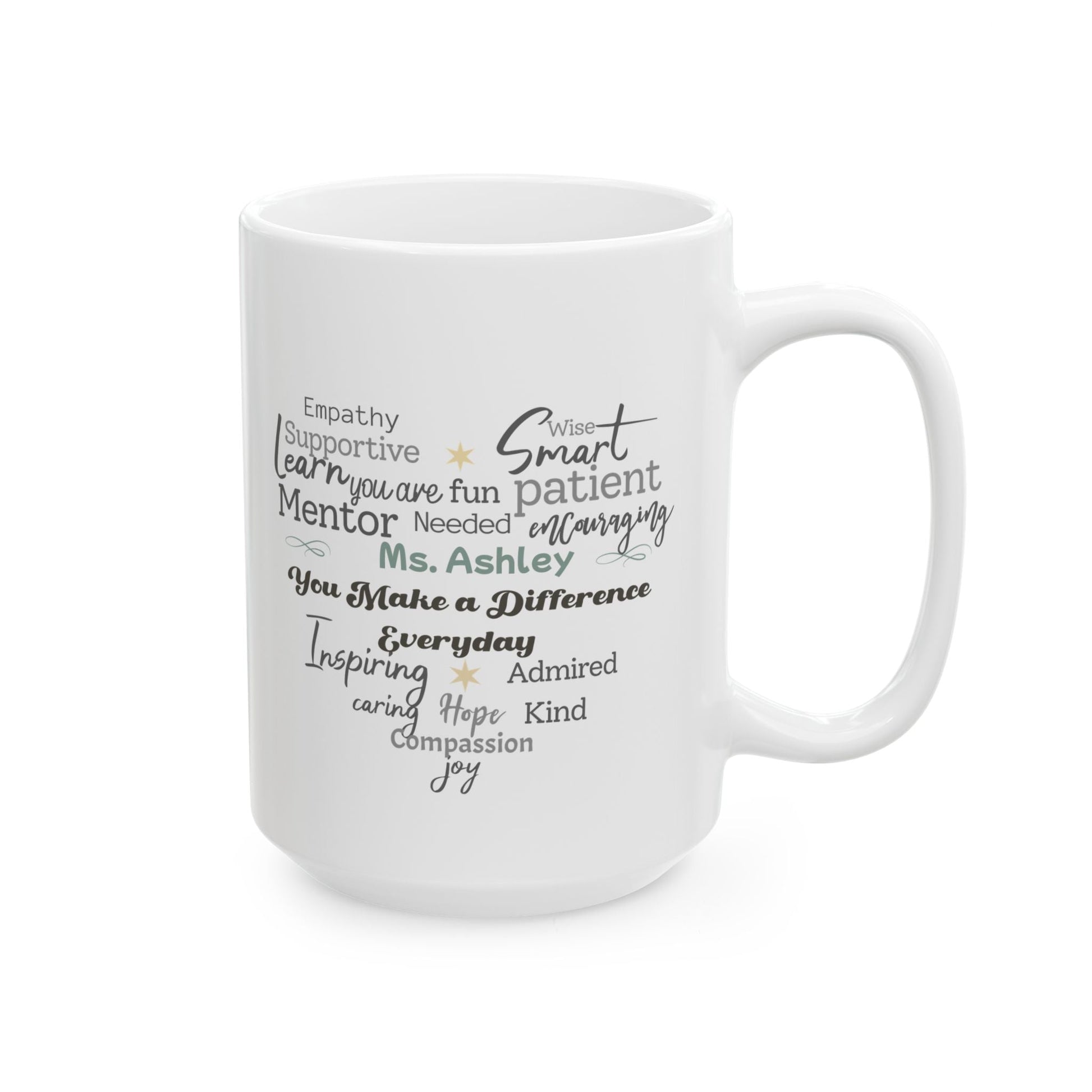 Custom Heart Word Cloud Mug – Personalized Name Gift for Mentors, Teachers & Caregivers Printify