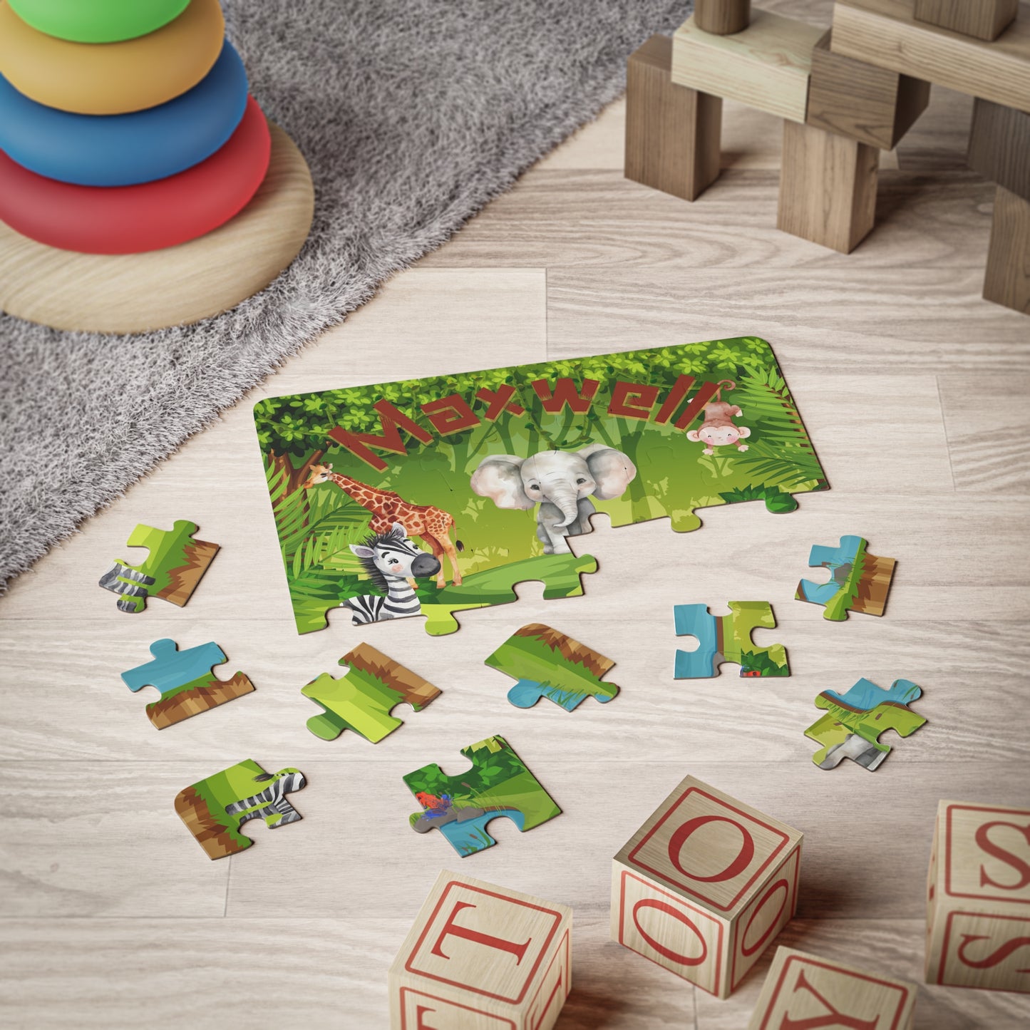 Personalized Jungle-Themed 30-Piece Puzzle for Kids Printify
