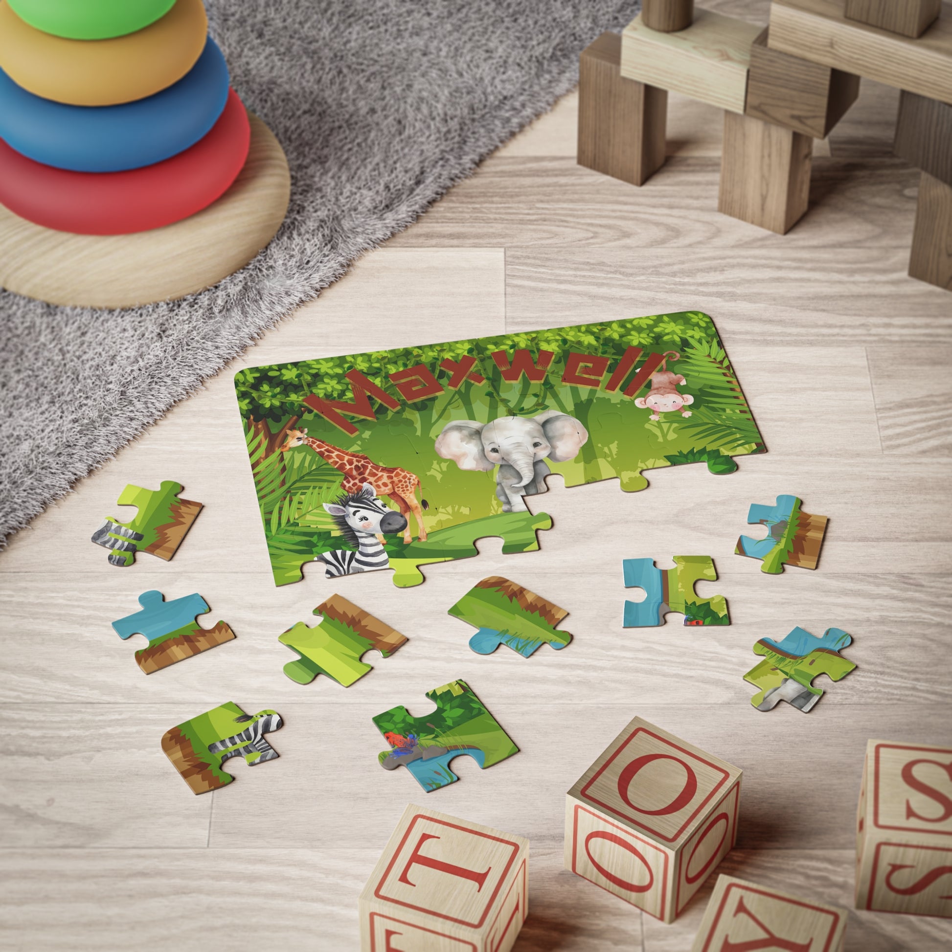 Personalized Jungle-Themed 30-Piece Puzzle for Kids Printify