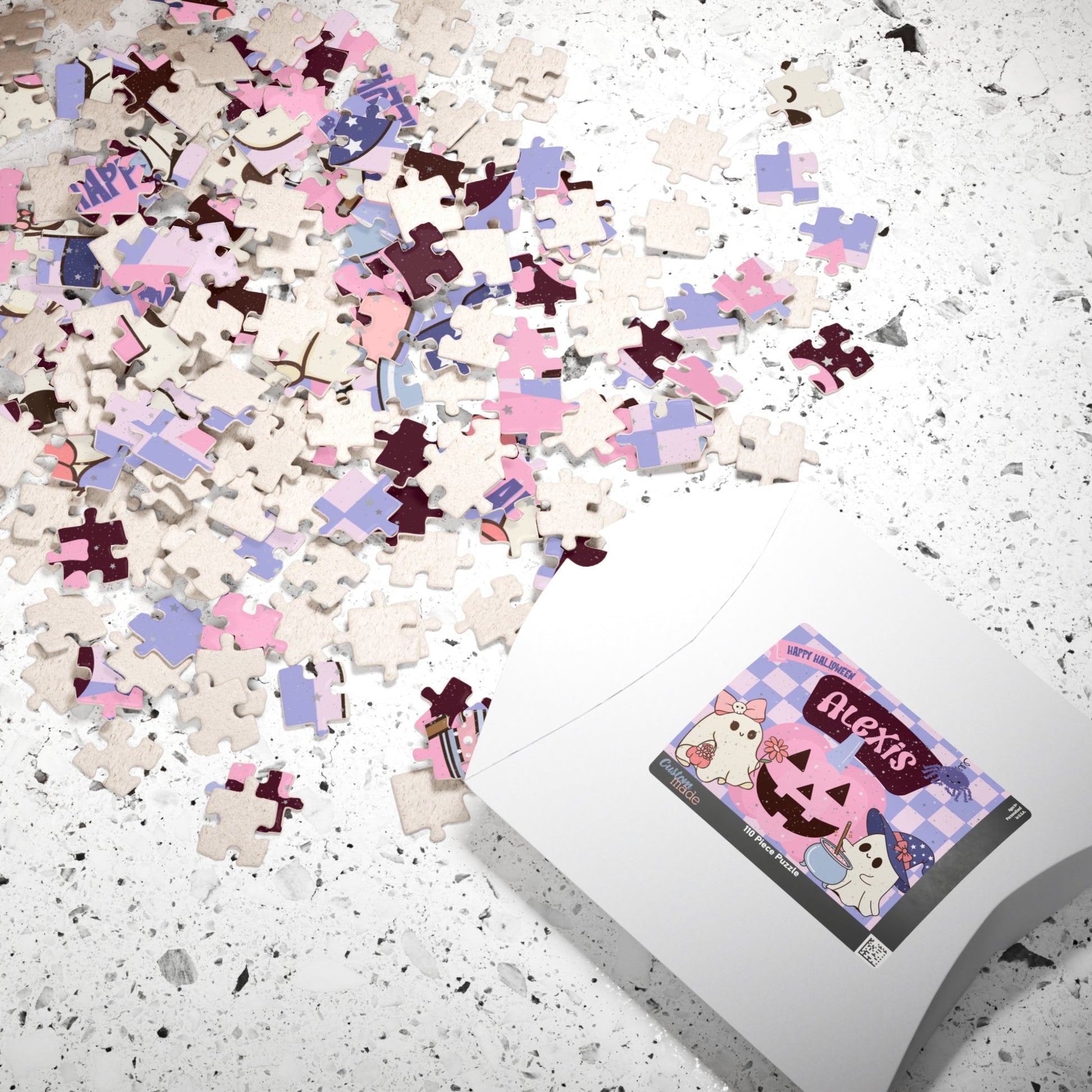 Personalized Halloween Puzzle for Girls – 110-Piece Custom Ghost & Pumpkin Jigsaw with Name Printify