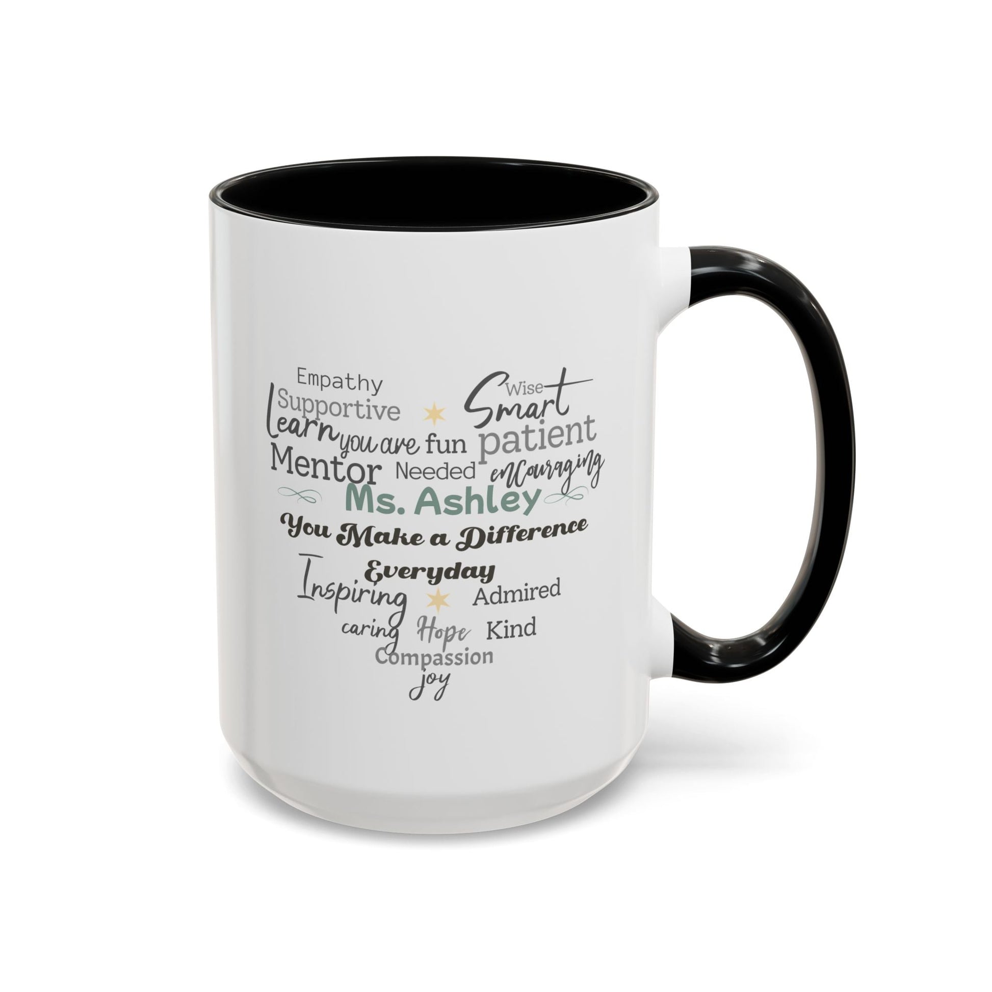 Personalized Heart Word Cloud Accent Mug – Custom Name Gift for Teachers, Therapists & Mentors, Black Handle, 11oz & 15oz Printify