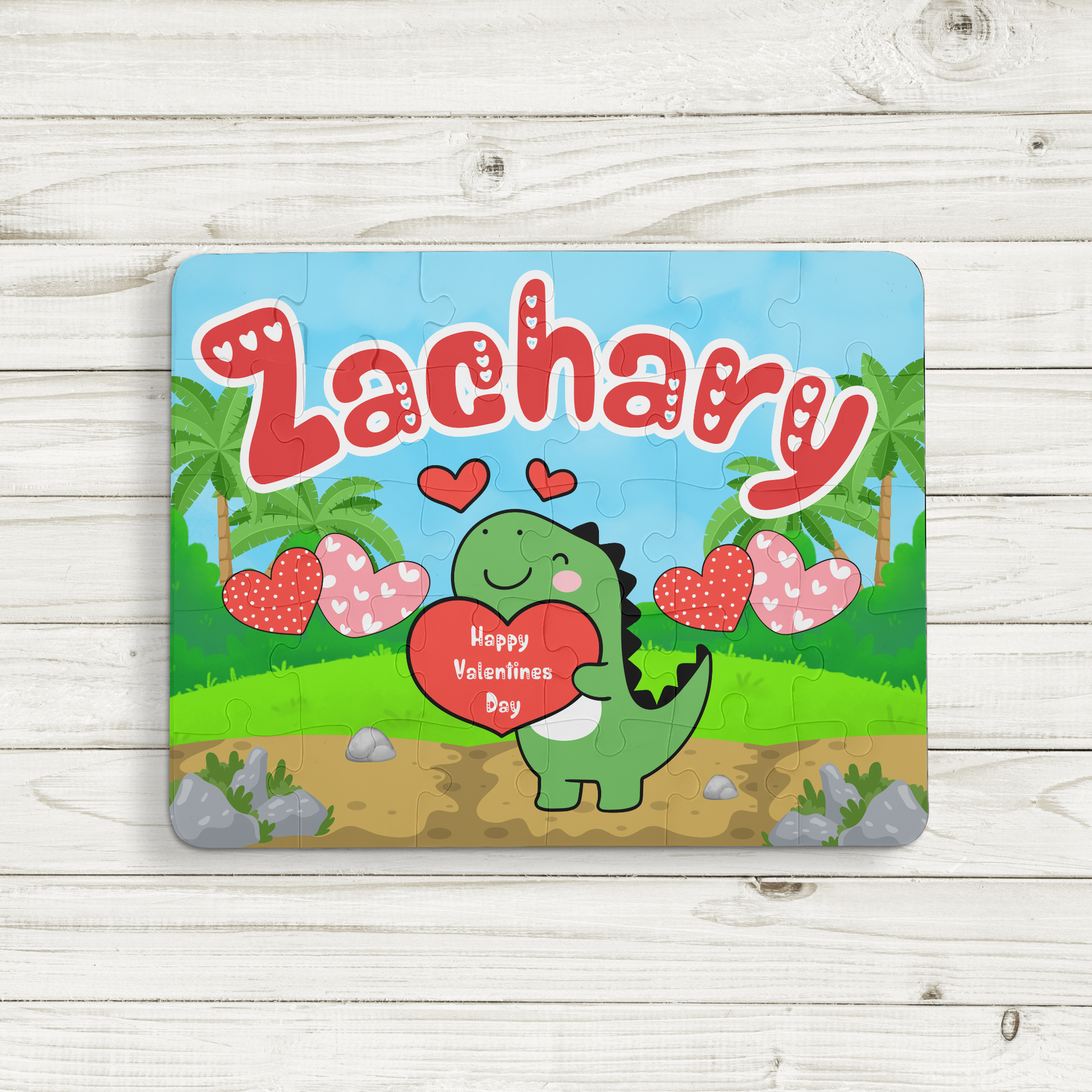 Personalized Name Dinosaur Jigsaw Puzzle - 30 Pieces - Valentine's Day Gift for Kids Printify