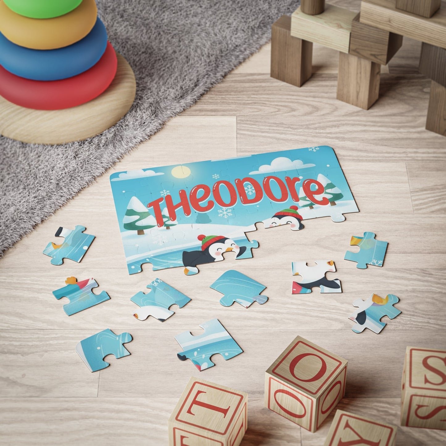 Personalized Penguin Ice Play Puzzle – Custom Name Kids Christmas Jigsaw, 30-Piece Winter or Christmas Gift Printify