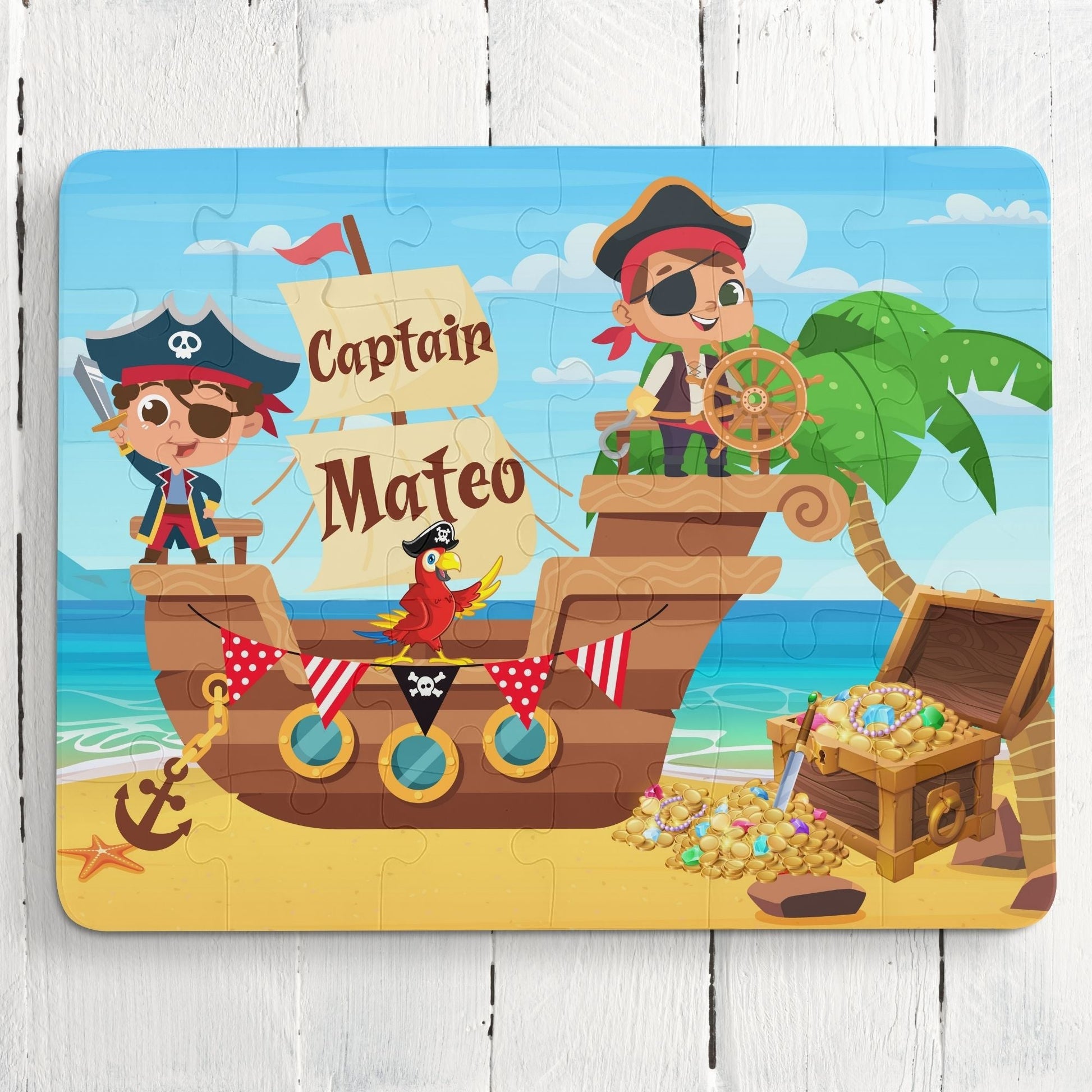 Personalized Kids Pirate Ship and Treasure Puzzle – 30 Piece Custom Name Jigsaw Printify