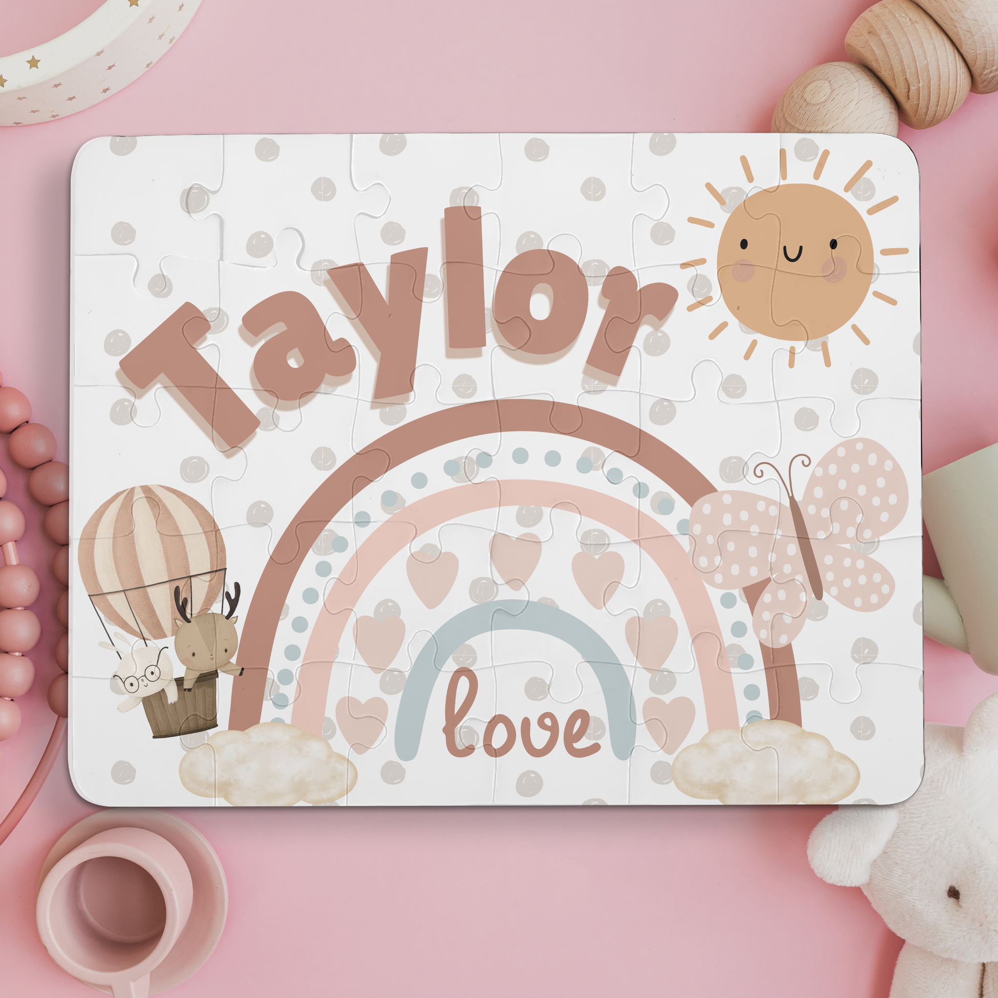 Personalized Kids Name Puzzle with Boho Rainbow Design (30-Piece Jigsaw Puzzle)- Perfect Gift for Child - Fun Learning Activity Printify