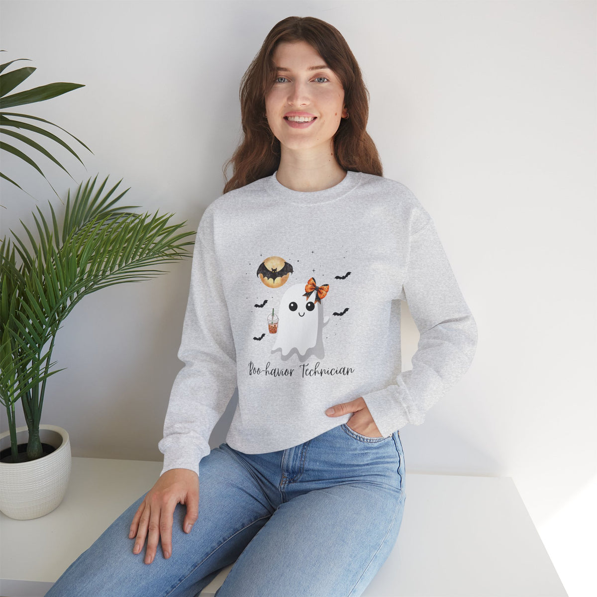 Halloween Behavior Technician Sweater-Cute Ghost Design "Boo-havior Technician" Sweatshirt