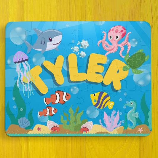 Personalized Kids' Puzzle, 30-Piece Ocean Adventure Puzzle Educational Gift for Child Printify