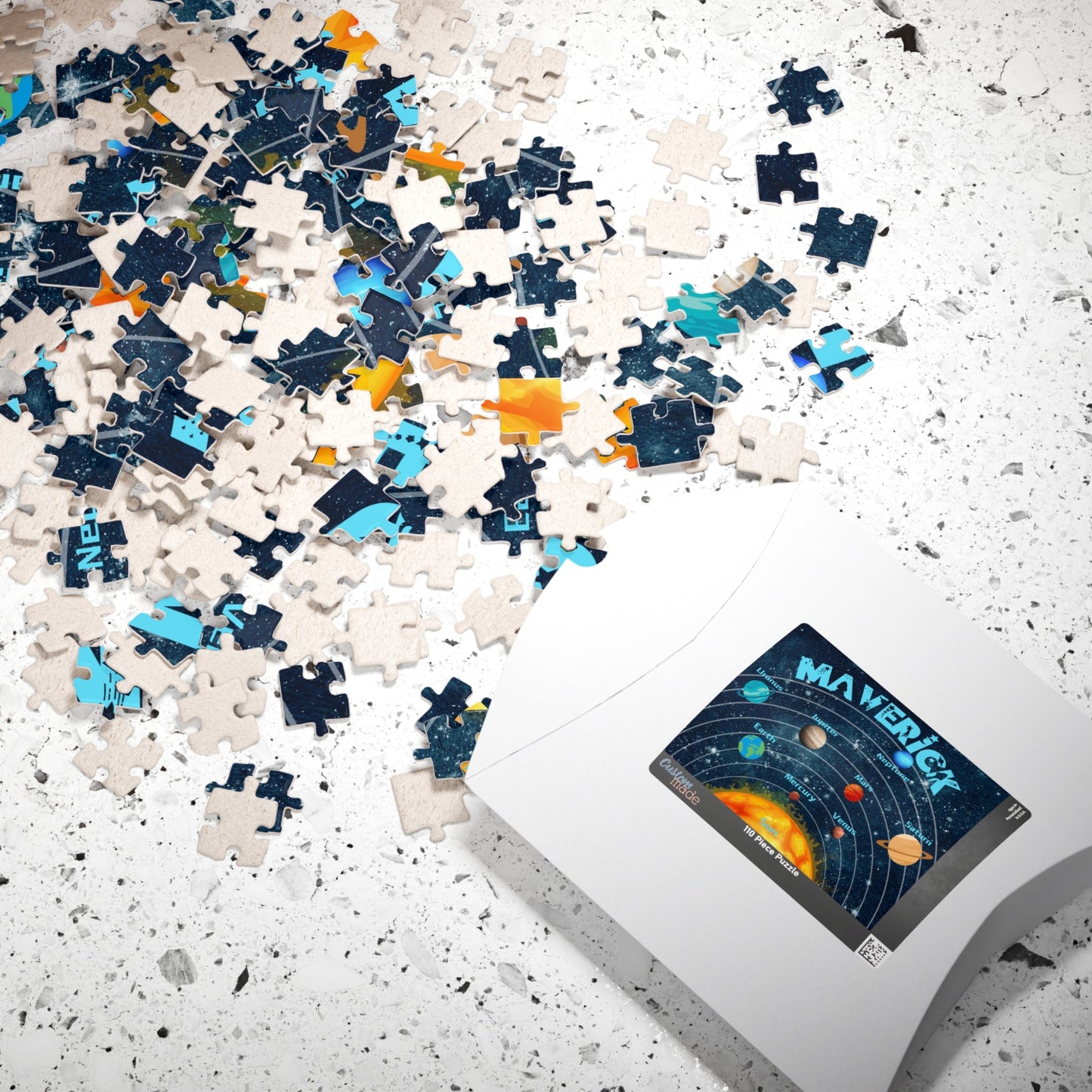 Personalized Space-Themed Kids Puzzle – 110 Piece Solar System Jigsaw with Custom Name – Educational Gift for Older Kids & Families Printify
