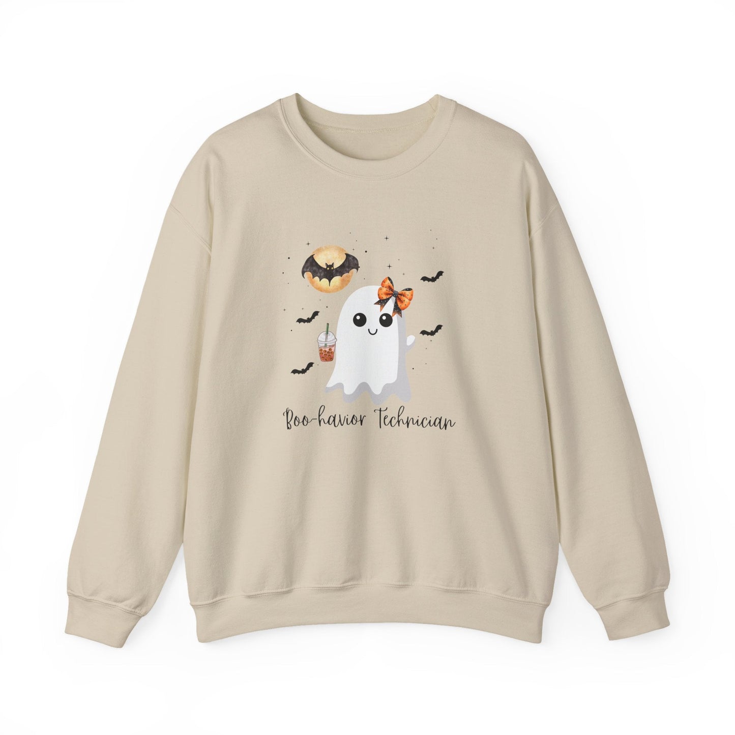Halloween Behavior Technician Sweater-Cute Ghost Design "Boo-havior Technician" Sweatshirt Printify