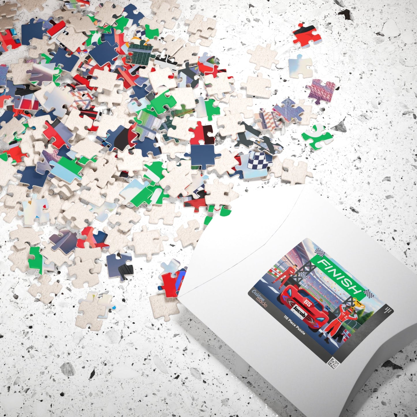 110-Piece Personalized Racecar Speedway Puzzle – Custom Name Kids Jigsaw Affordable ABA Materials