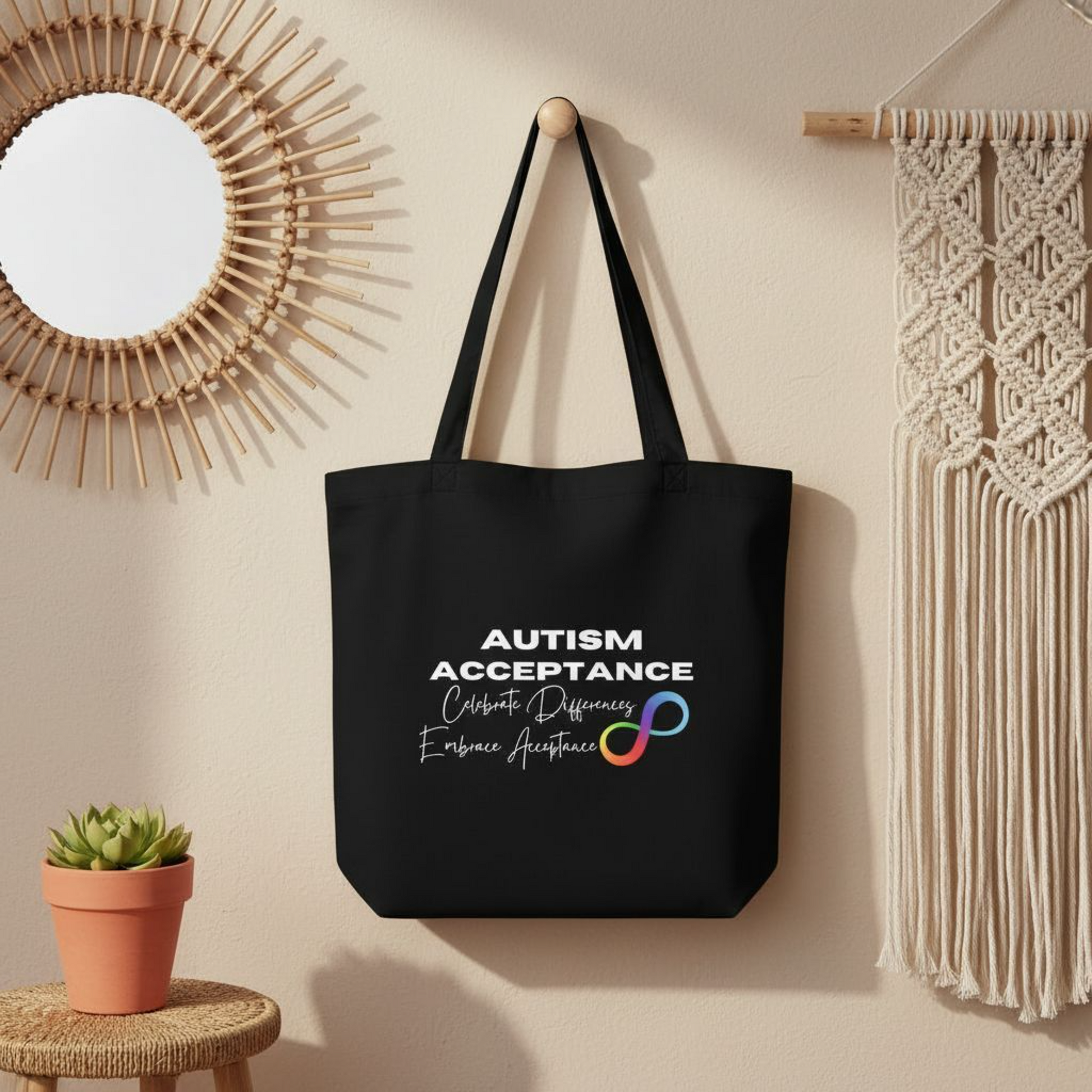 Autism Acceptance Eco Tote Bag "Celebrate Differences Embrace Acceptance" Affordable ABA Materials