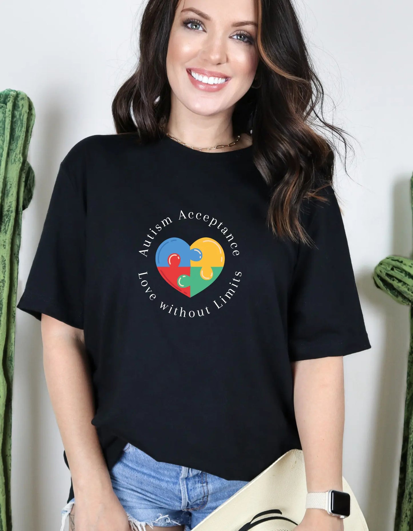 Autism Acceptance Unisex T-Shirt - Spread Love Without Limits Thoughtful Gift for Supporter of Autism Neurodiversity Shirt Inclusion T-Shirt Affordable ABA Materials
