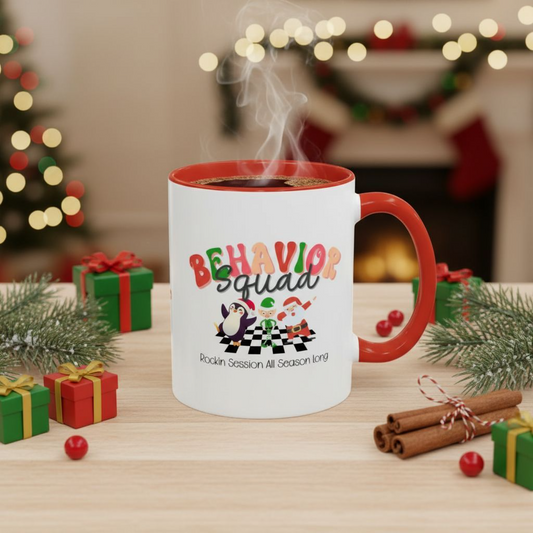 Personalized Behavior Squad Rockin’ Session All Season Long Accent Mug – Holiday ABA Coffee Cup for Therapists & Teams Affordable ABA Materials