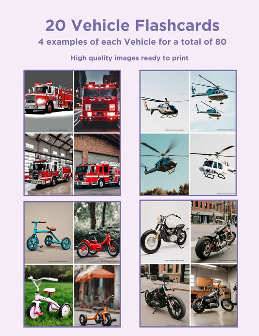 20 Transport Vehicles Flash Cards, Montessori Learning Preschool Flashcards, Back to school, Gift for Kids, Printable Cards, Playroom Cards. My Store