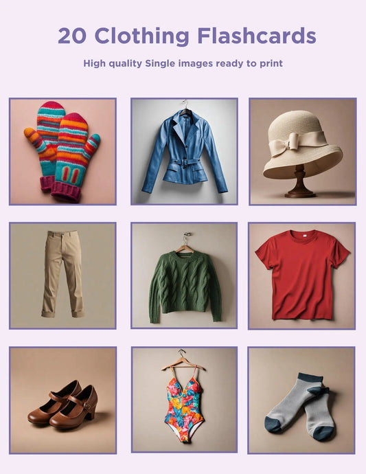 Clothes Digital Flash Cards: 20 Digital Downloads for Kids and Teachers - Teach with Fun and Cute Clothing Vocabulary Flash Cards for Kids My Store