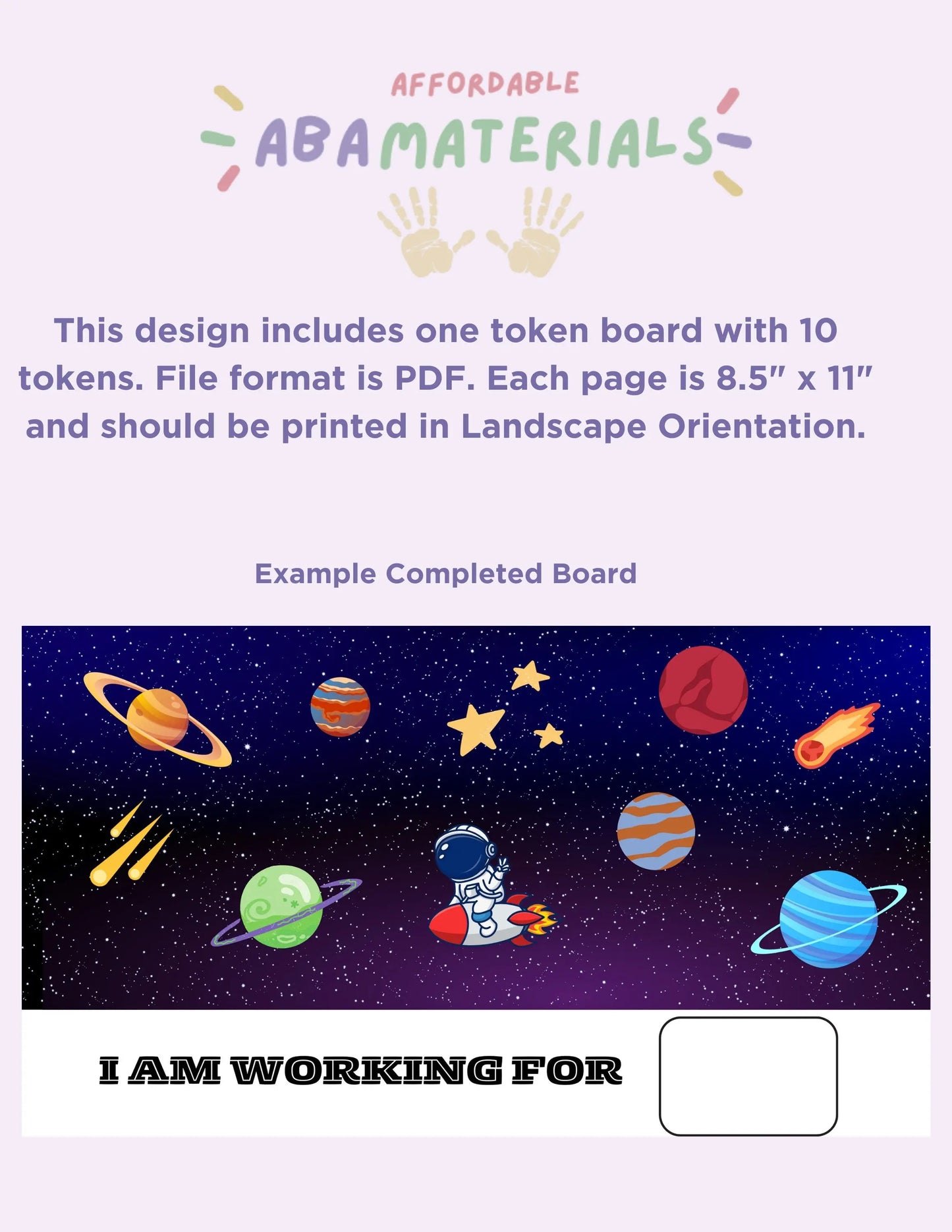 Space Themed Token Board, Token Economy Token System Reward Board Reward Chart Printable Reward Board Printable PDF I'm Working for Board My Store
