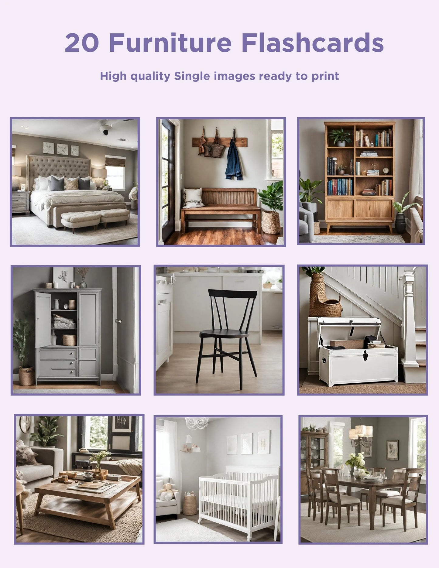 Furniture Flash Cards - 20 Printable Furniture Flashcards for Kids Flash Card Set for Teachers and Parents Print at home Digital File My Store