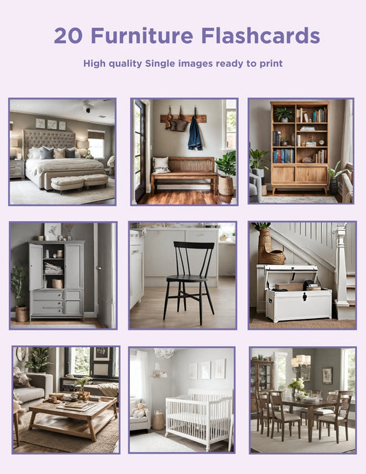 Furniture Flash Cards - 20 Printable Furniture Flashcards for Kids Flash Card Set for Teachers and Parents Print at home Digital File My Store
