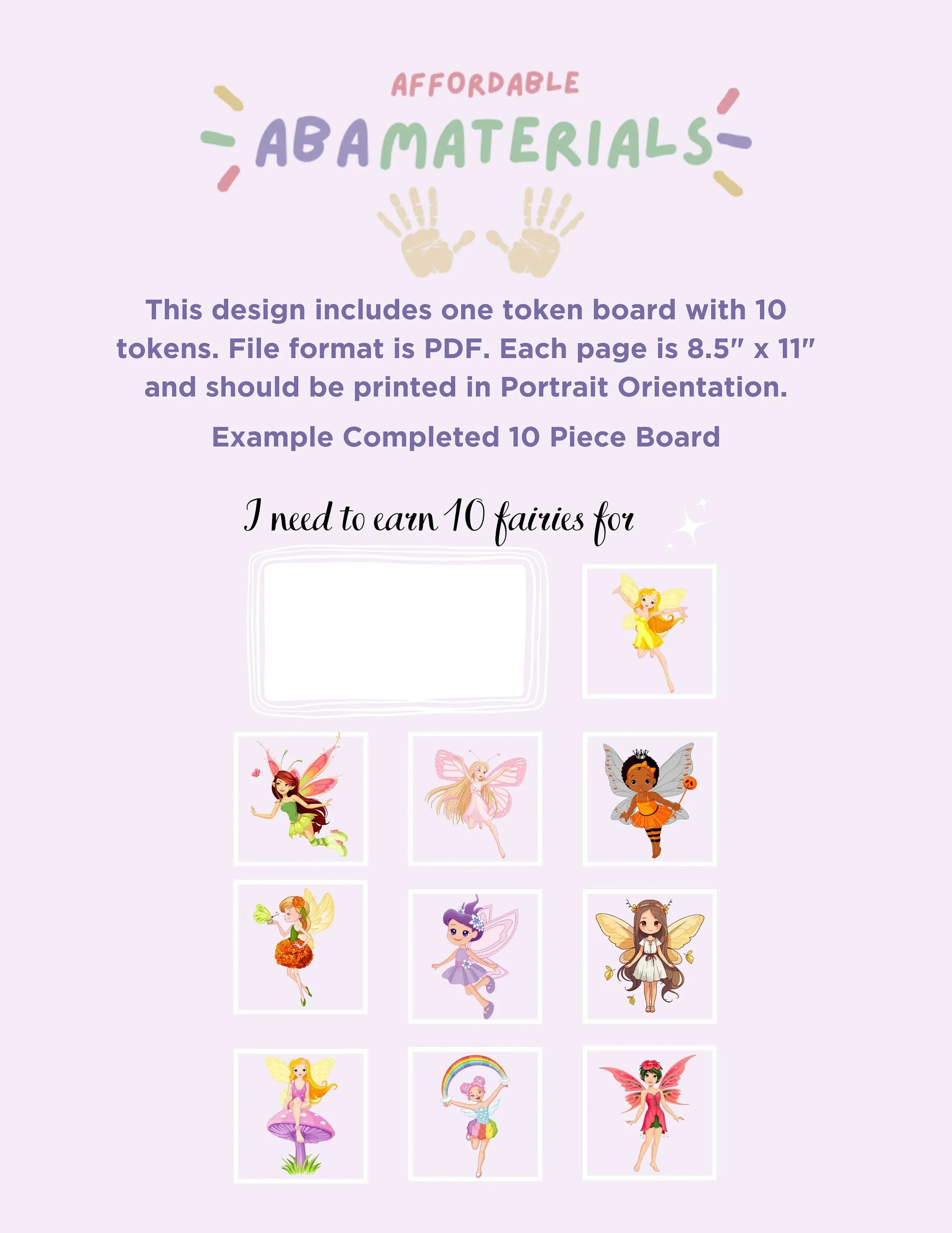 Fairy Themed Token Board, Token Economy Token System Reward Board Reward Chart Printable Reward Board Printable PDF I'm Working for Board My Store