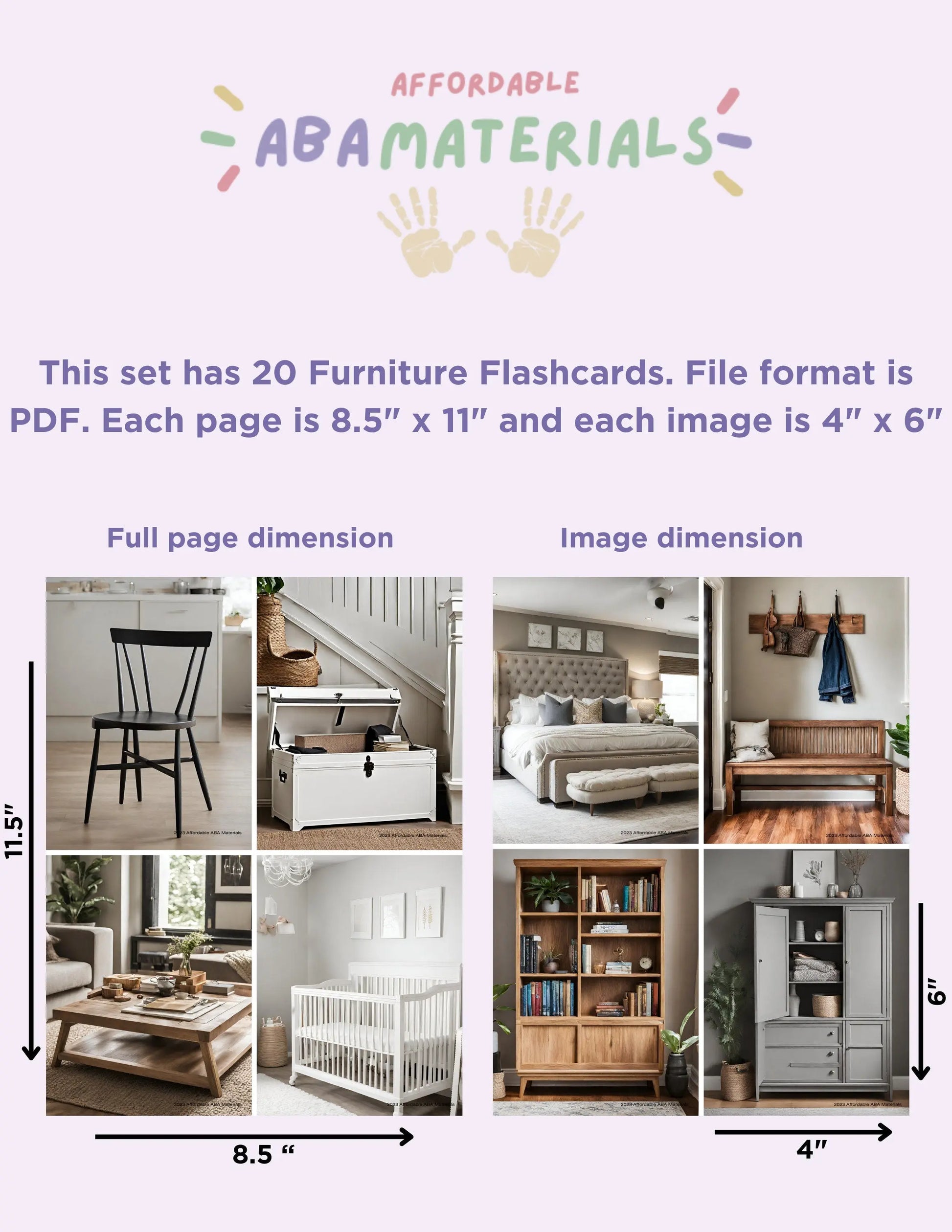 Furniture Flash Cards - 20 Printable Furniture Flashcards for Kids Flash Card Set for Teachers and Parents Print at home Digital File My Store
