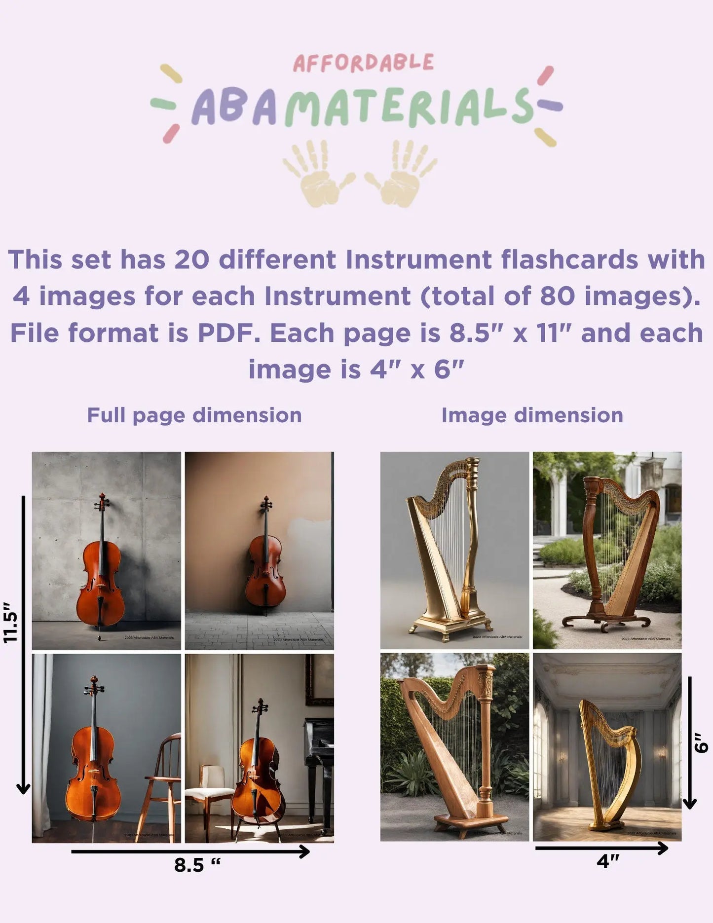 Musical Instrument Printable Flash Cards- 20 Picture Cards of Instruments for Music Lovers Visual Aide Montessori Cards Flashcards for Kids My Store
