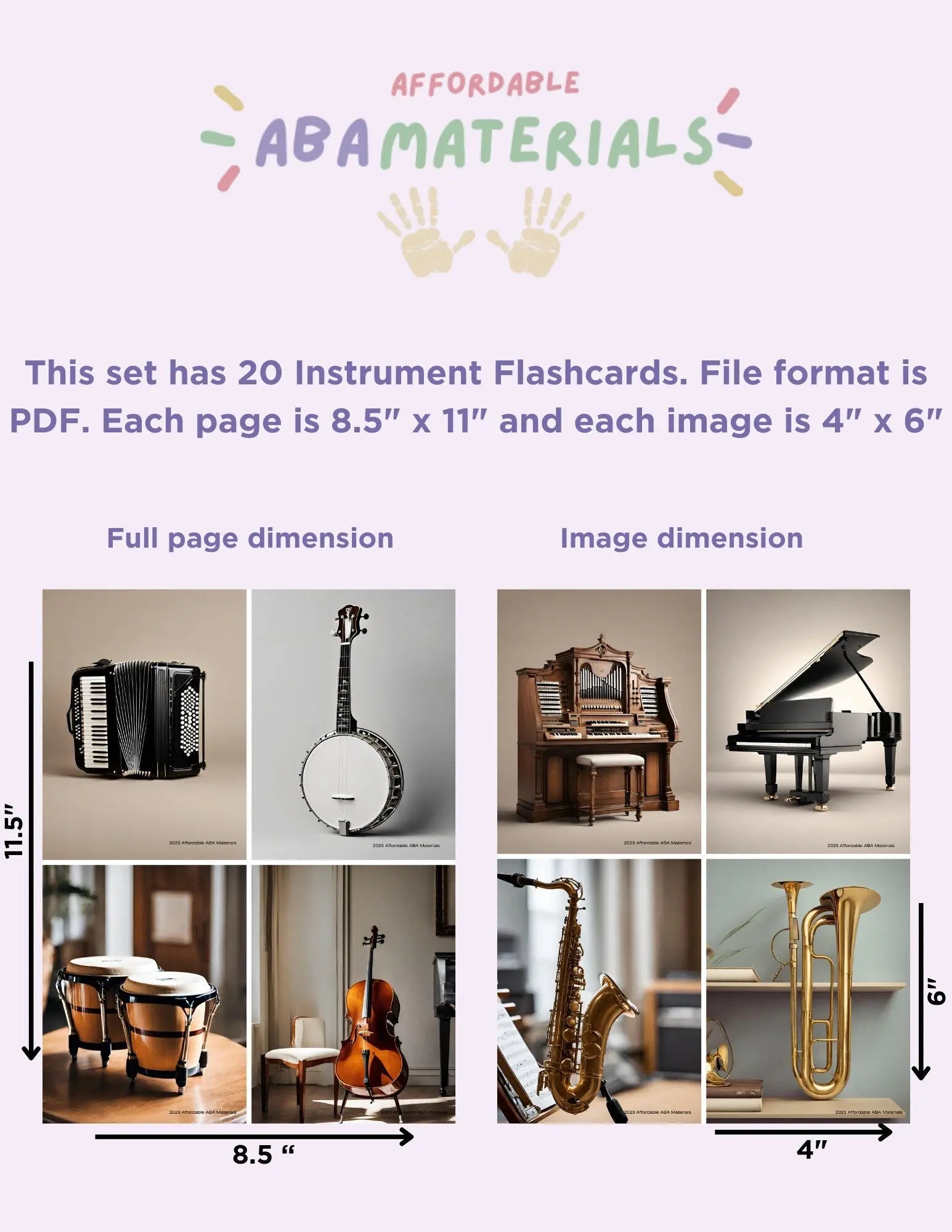 20 Musical Instrument Printable Flash Card Set- Perfect Flashcards for Kids or Teachers Pictures of Instruments Montessori Cards Digital My Store